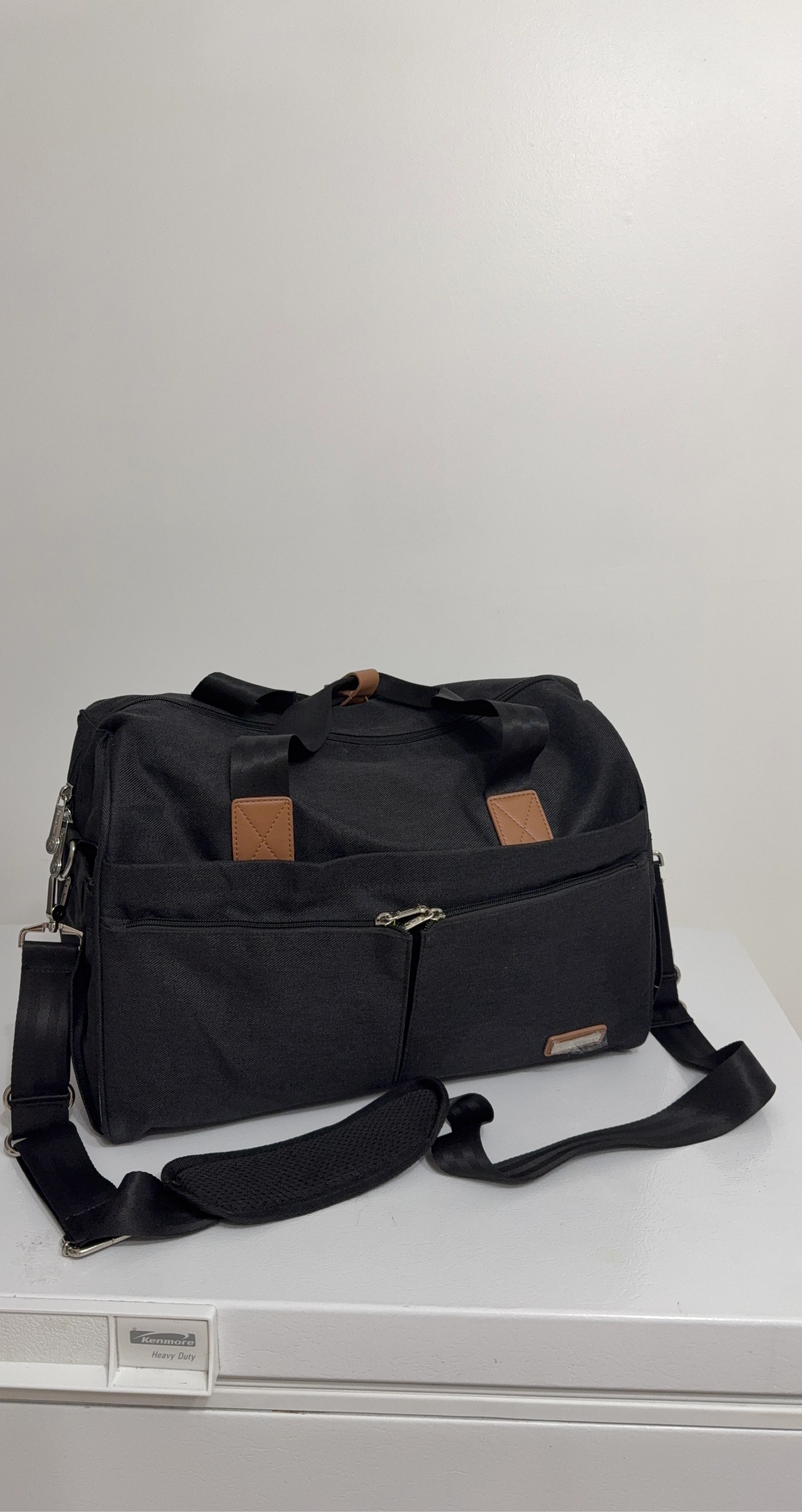 Black Duffle Bag with Brown Accents