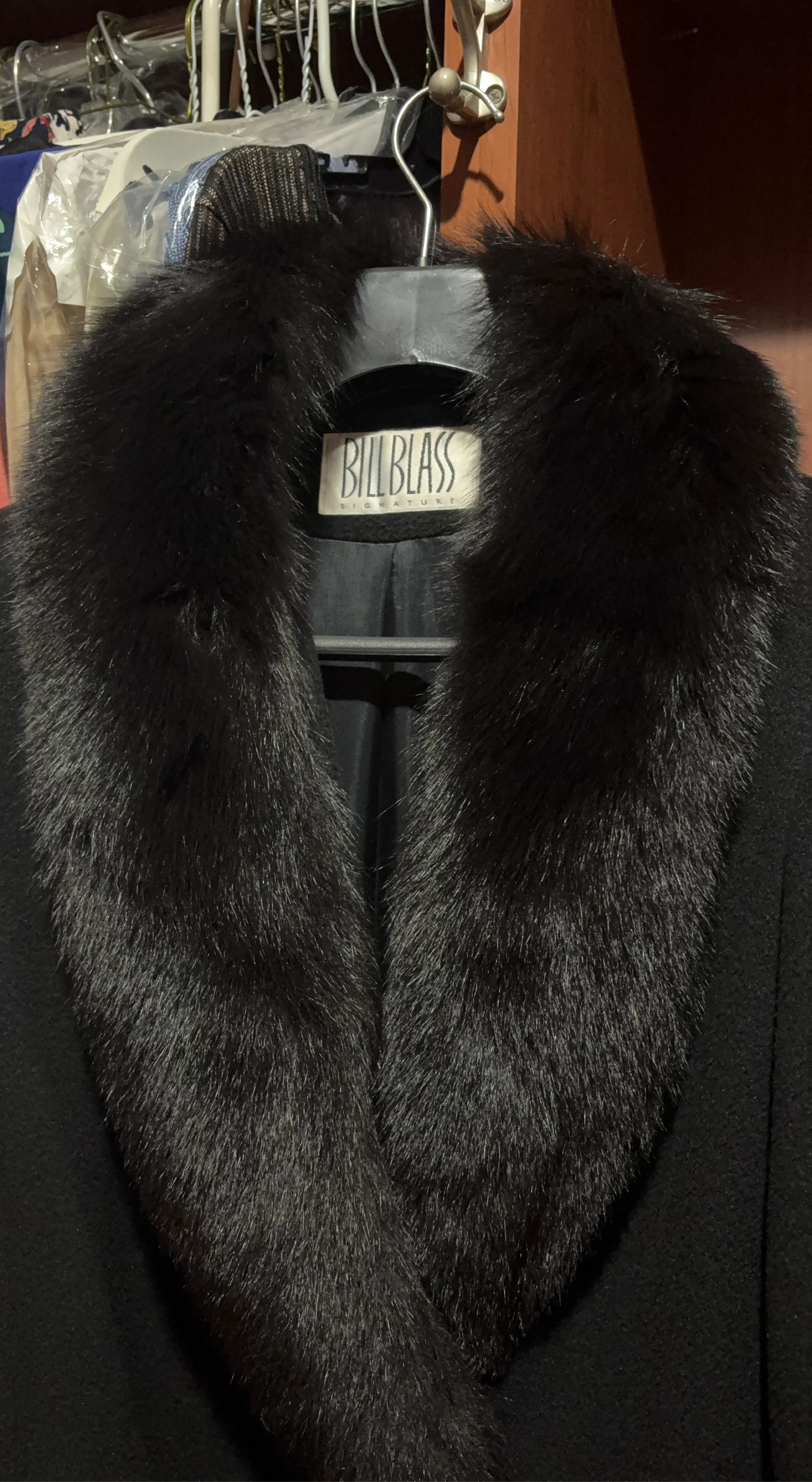 Bill Blass Signature Black Coat with Fur Collar