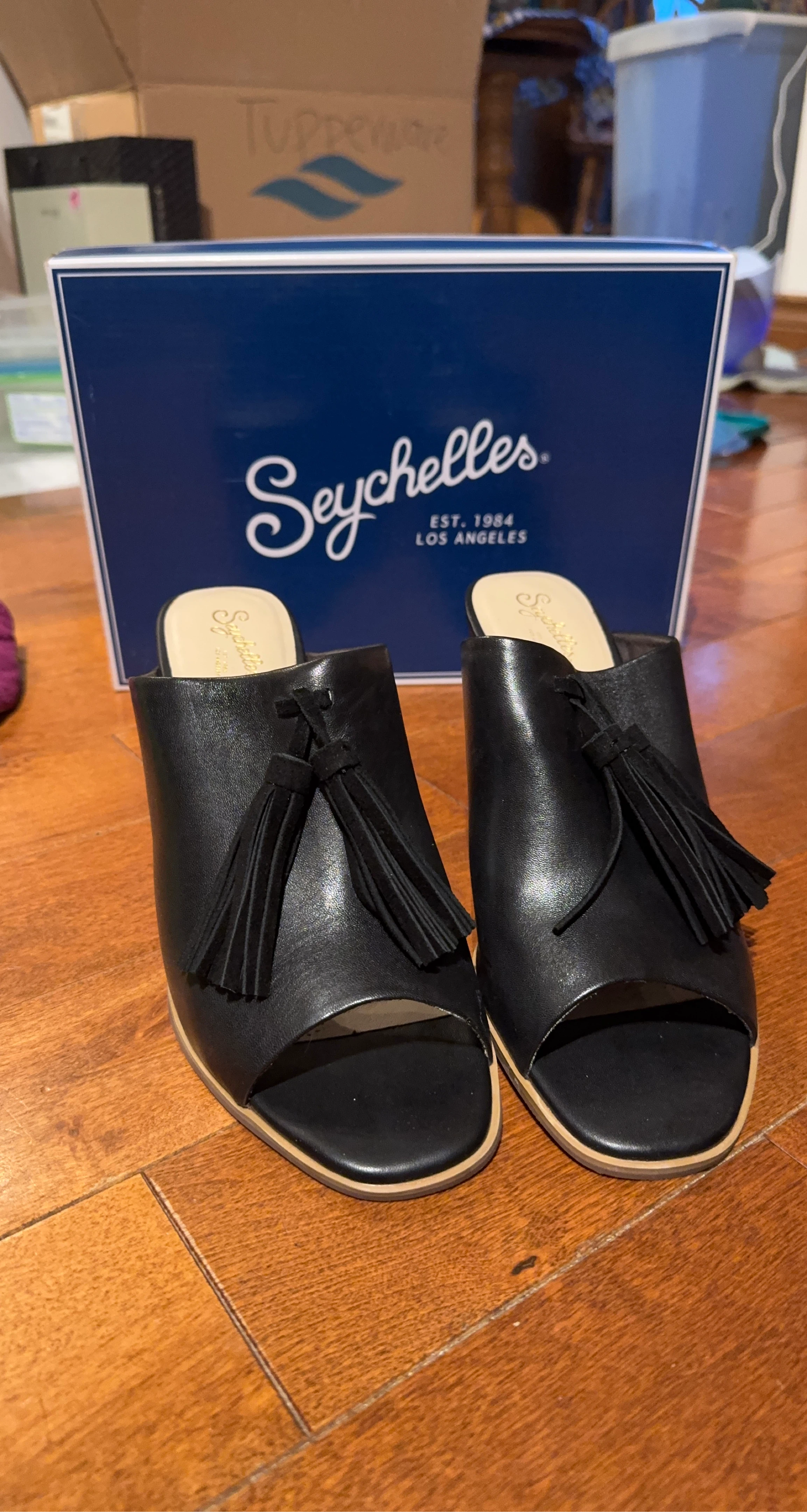 Seychelles Black Tassel Open Toe Mules