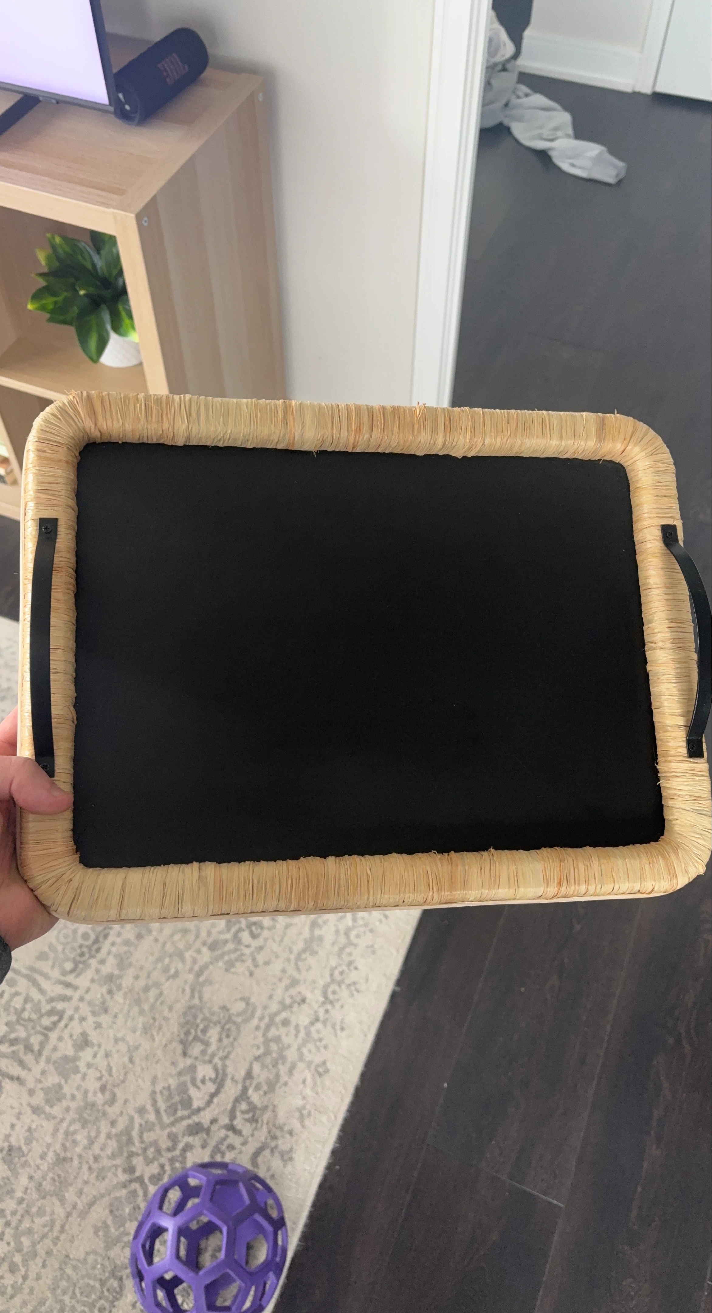 Wicker Tray with Black Insert and Handles