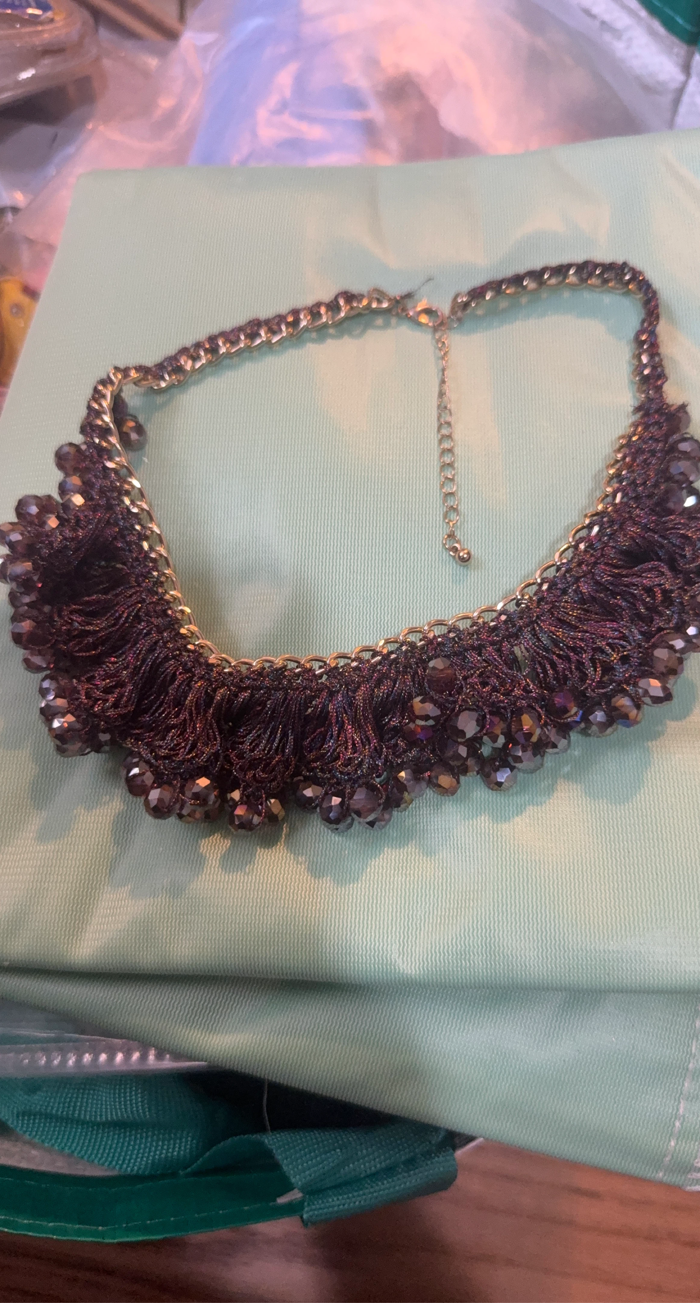 Gold Chain Choker Necklace with Dark Beads