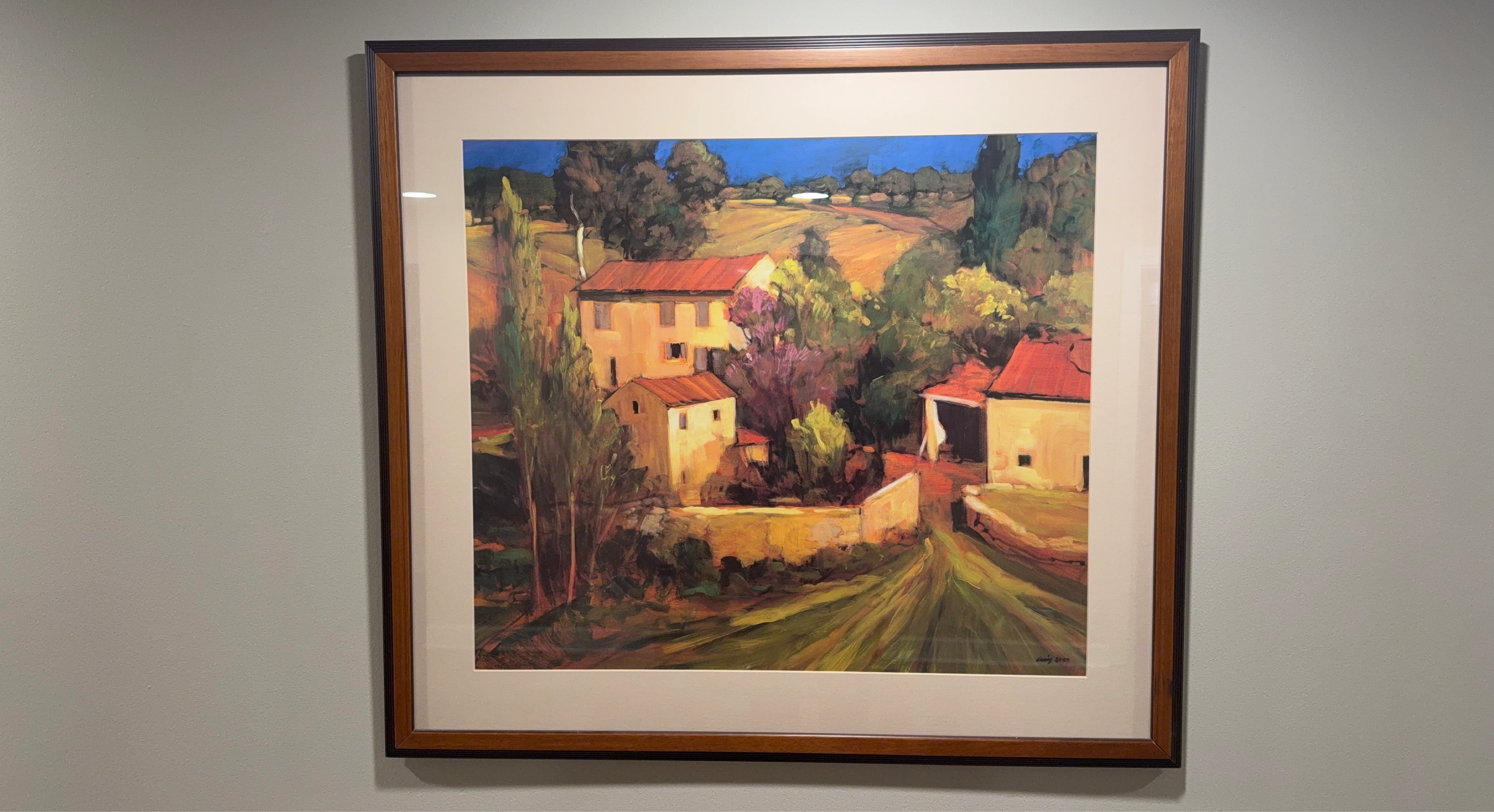 Framed Painting of Tuscan Village Scene