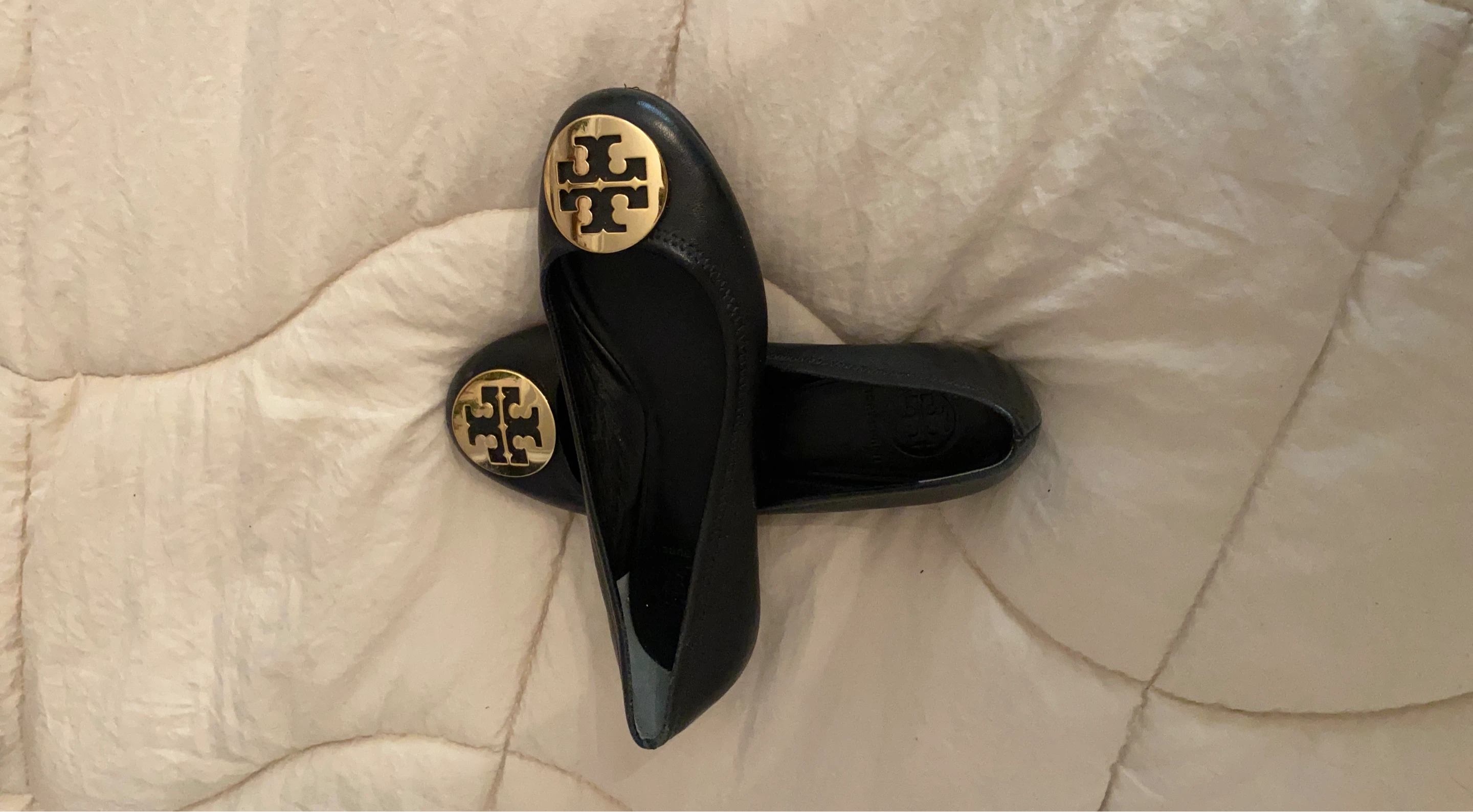 Tory Burch Black Leather Ballet Flats
