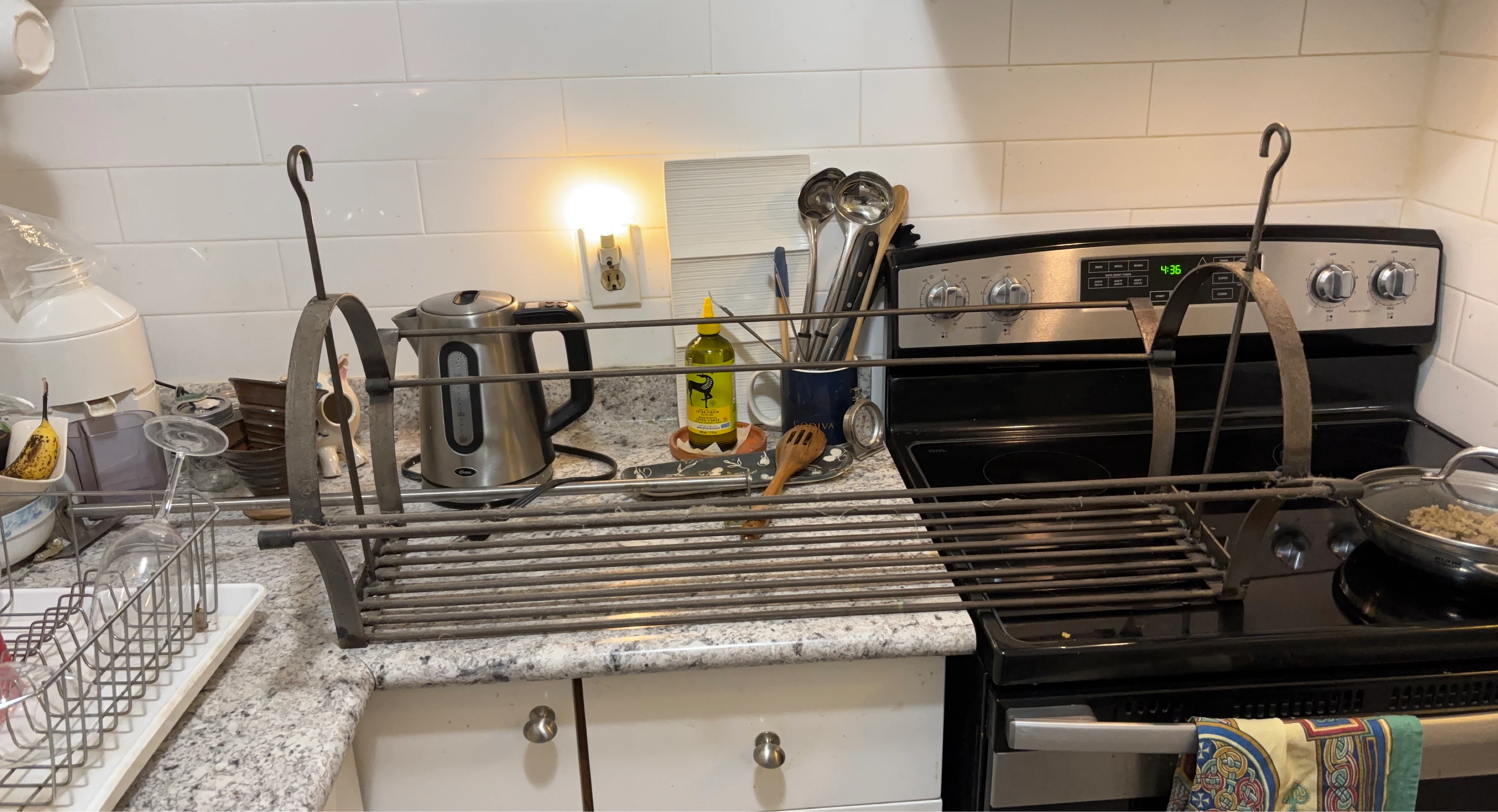 Rustic Metal Pot Rack with Hooks