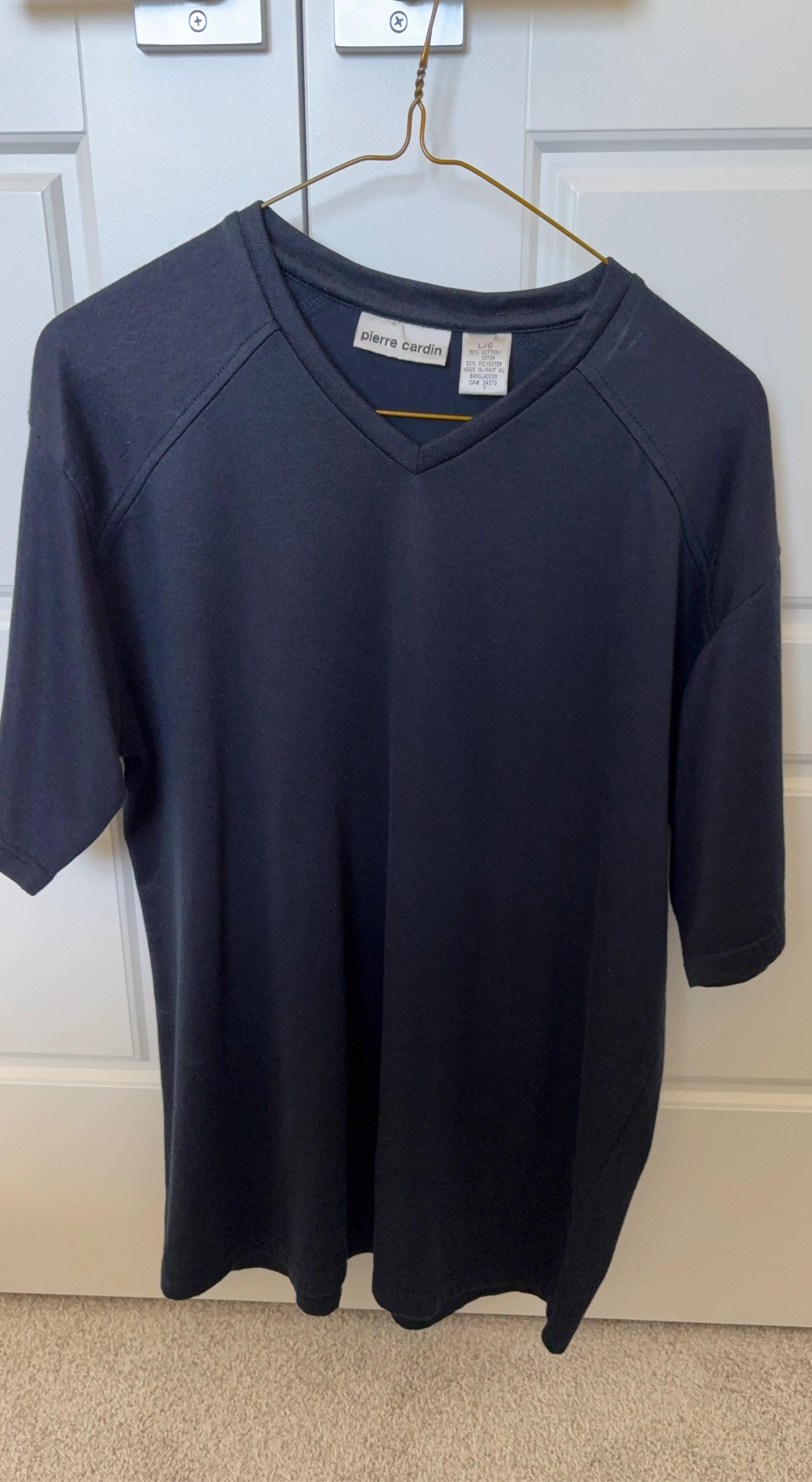 Pierre Cardin V-Neck T-Shirt - Navy Blue - Size L/G