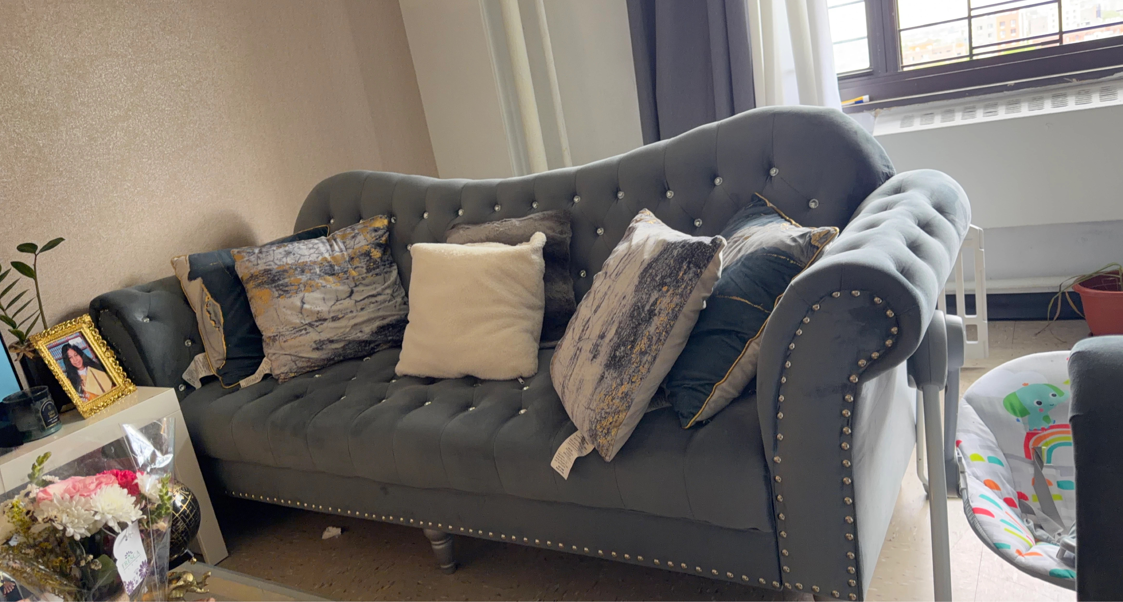 Grey Velvet Chesterfield Loveseat