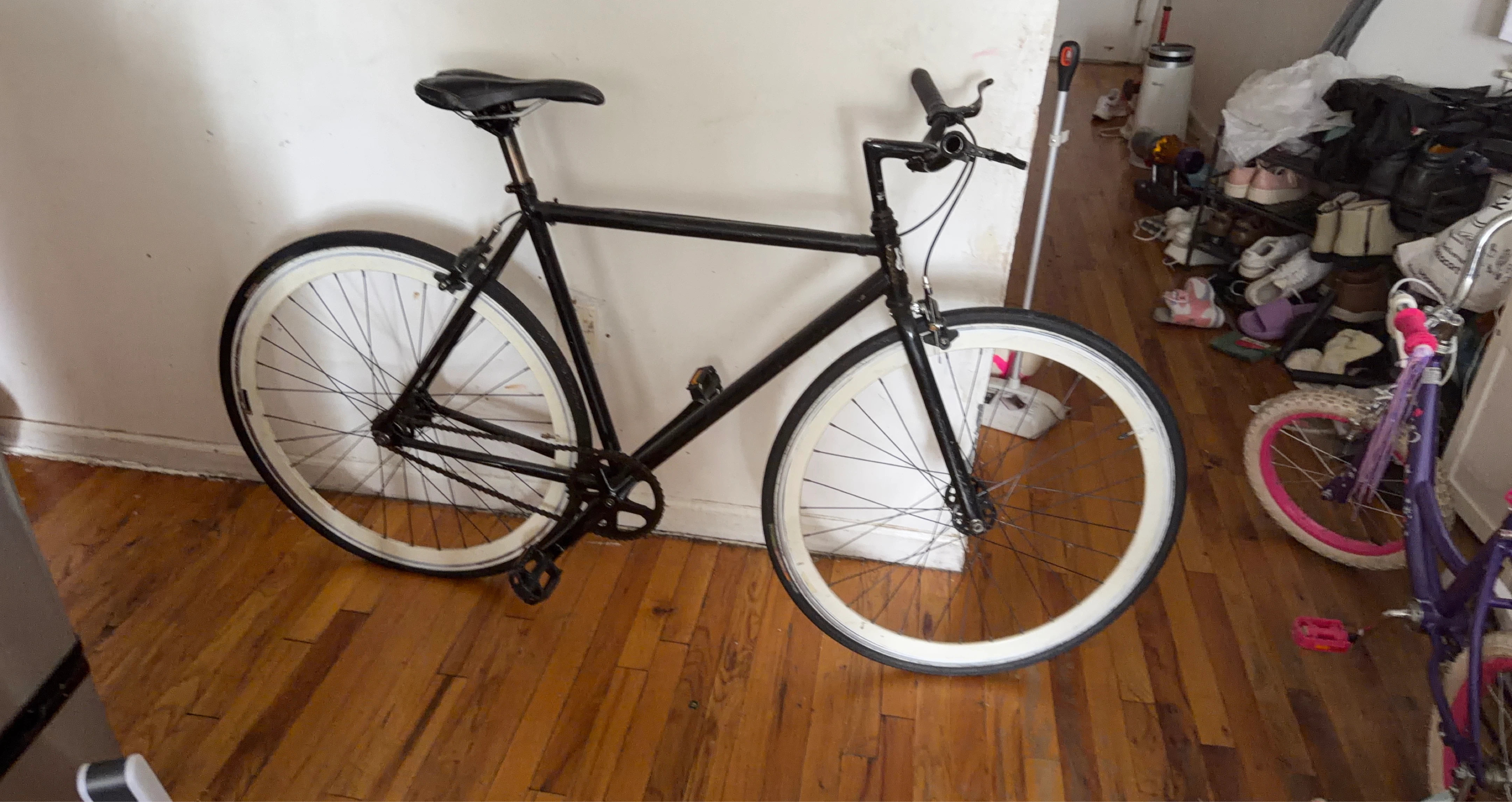 Black Fixed Gear Bike with White Rims