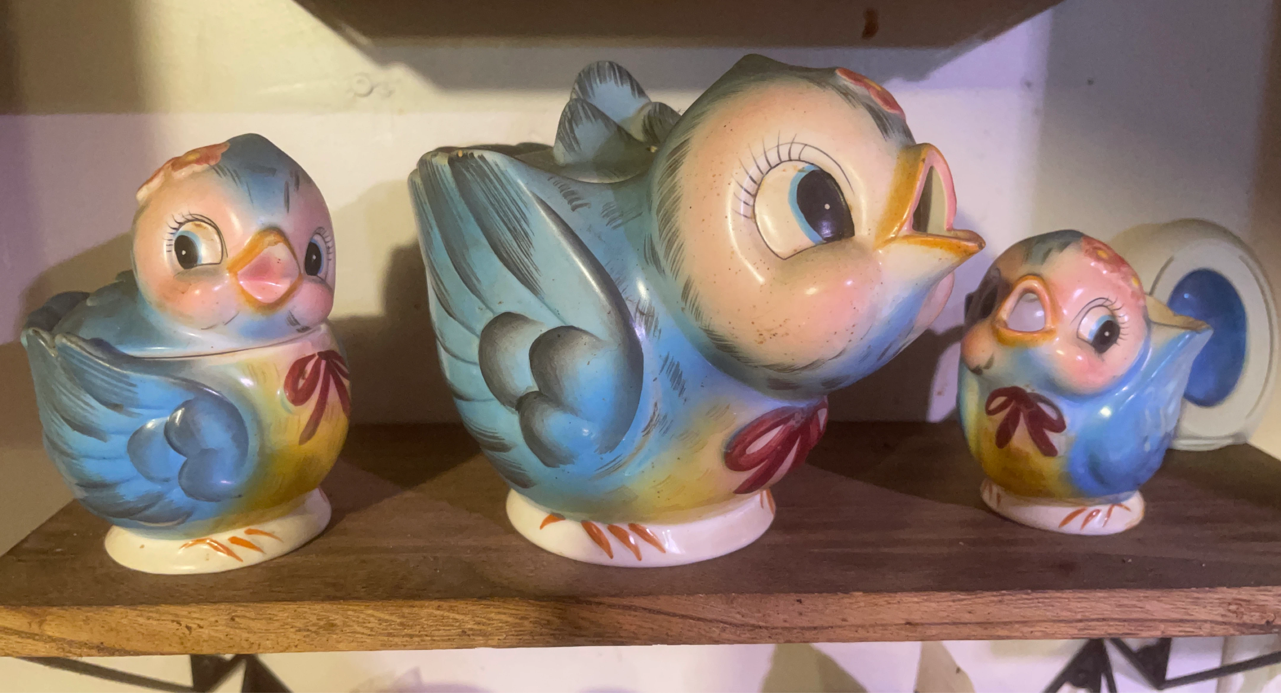 Lefton Bluebird Teapot, Cream & Sugar Set #290 & #438