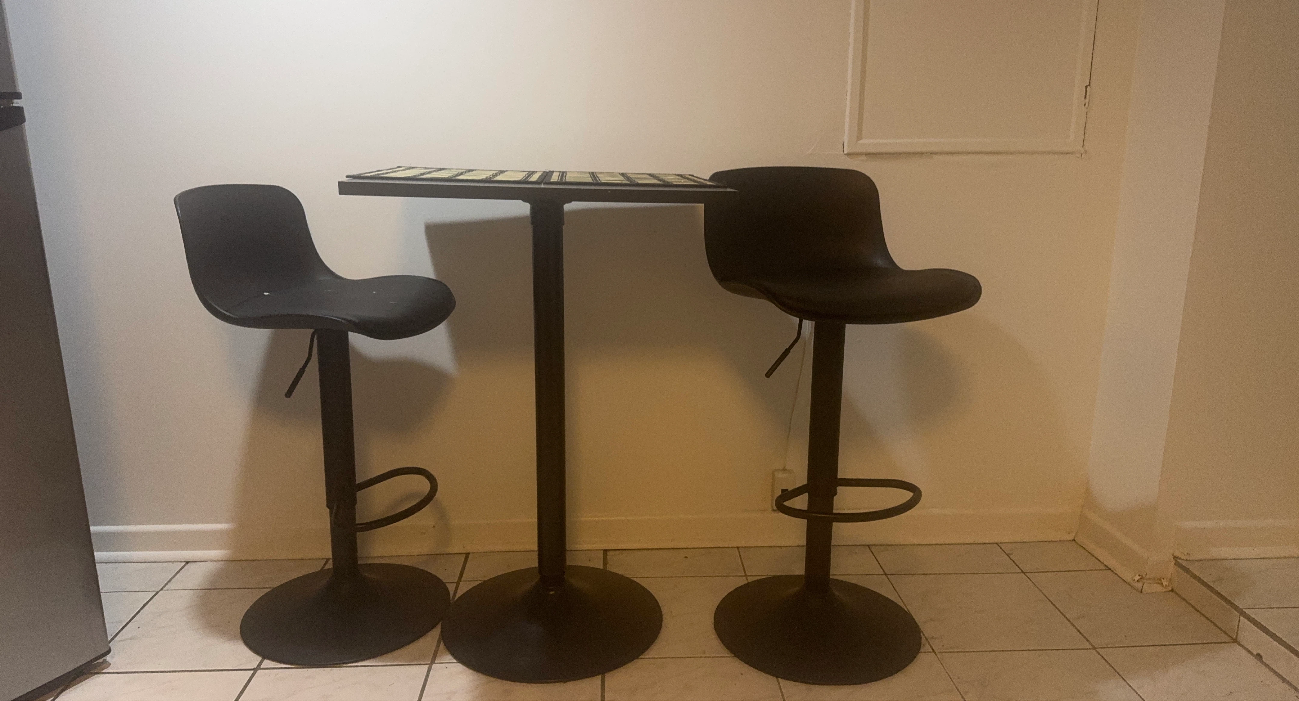 Black Bar Table and 2 Stool Set