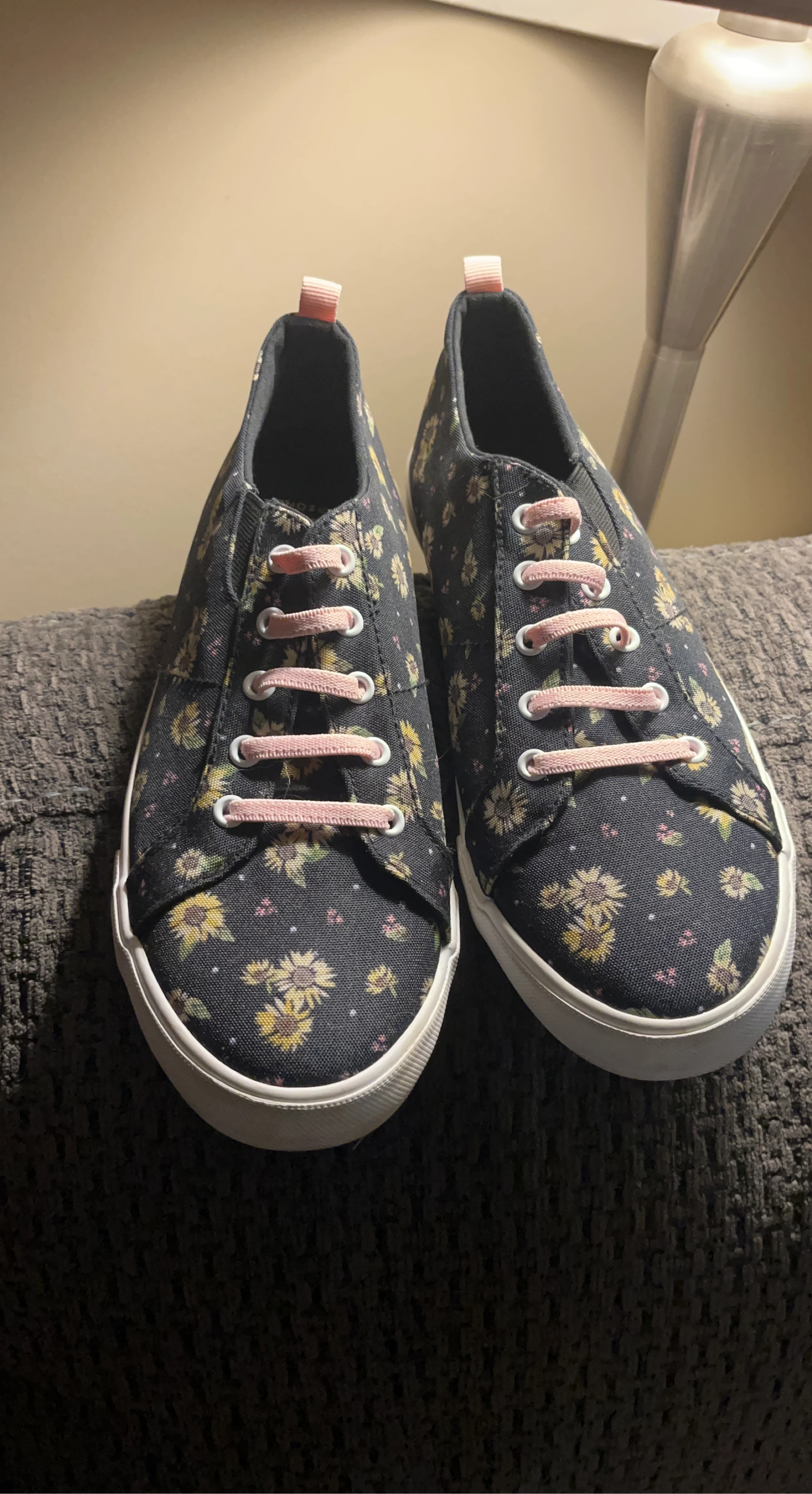 Floral Canvas Sneakers with Pink Laces