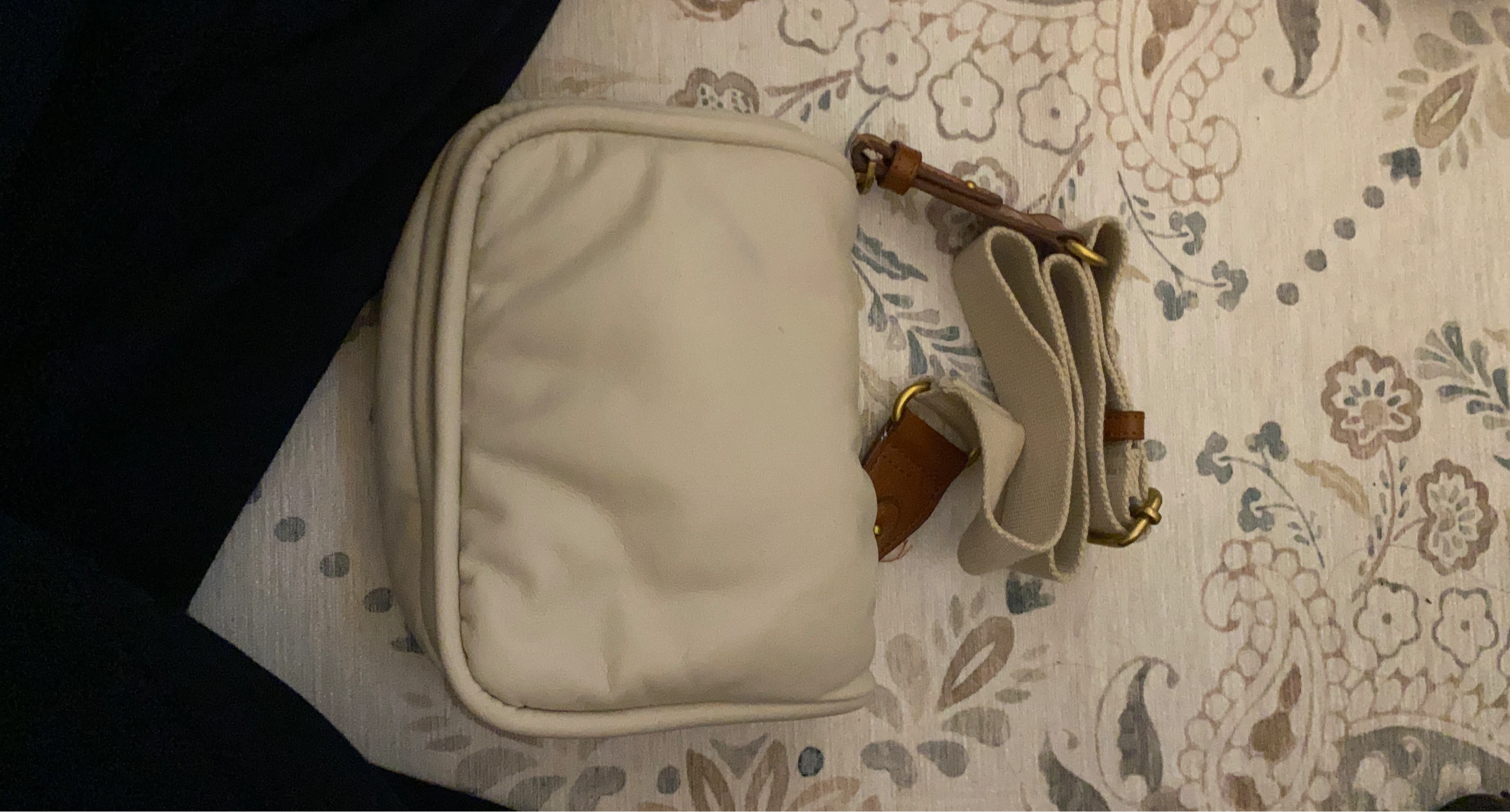 White Fanny Pack with Leather Accents