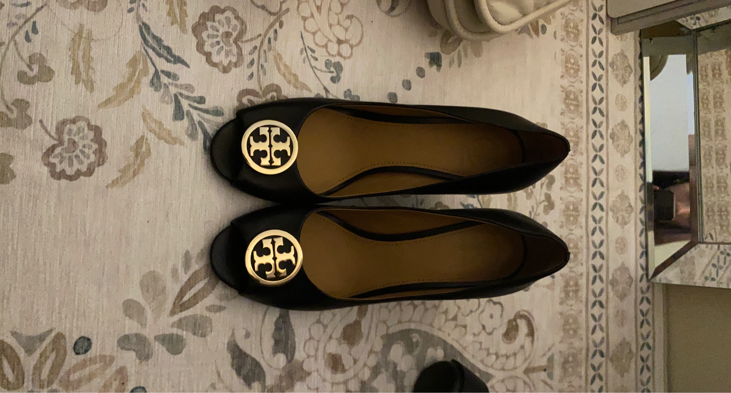 Tory Burch Black Leather Wedge Heels 8.5