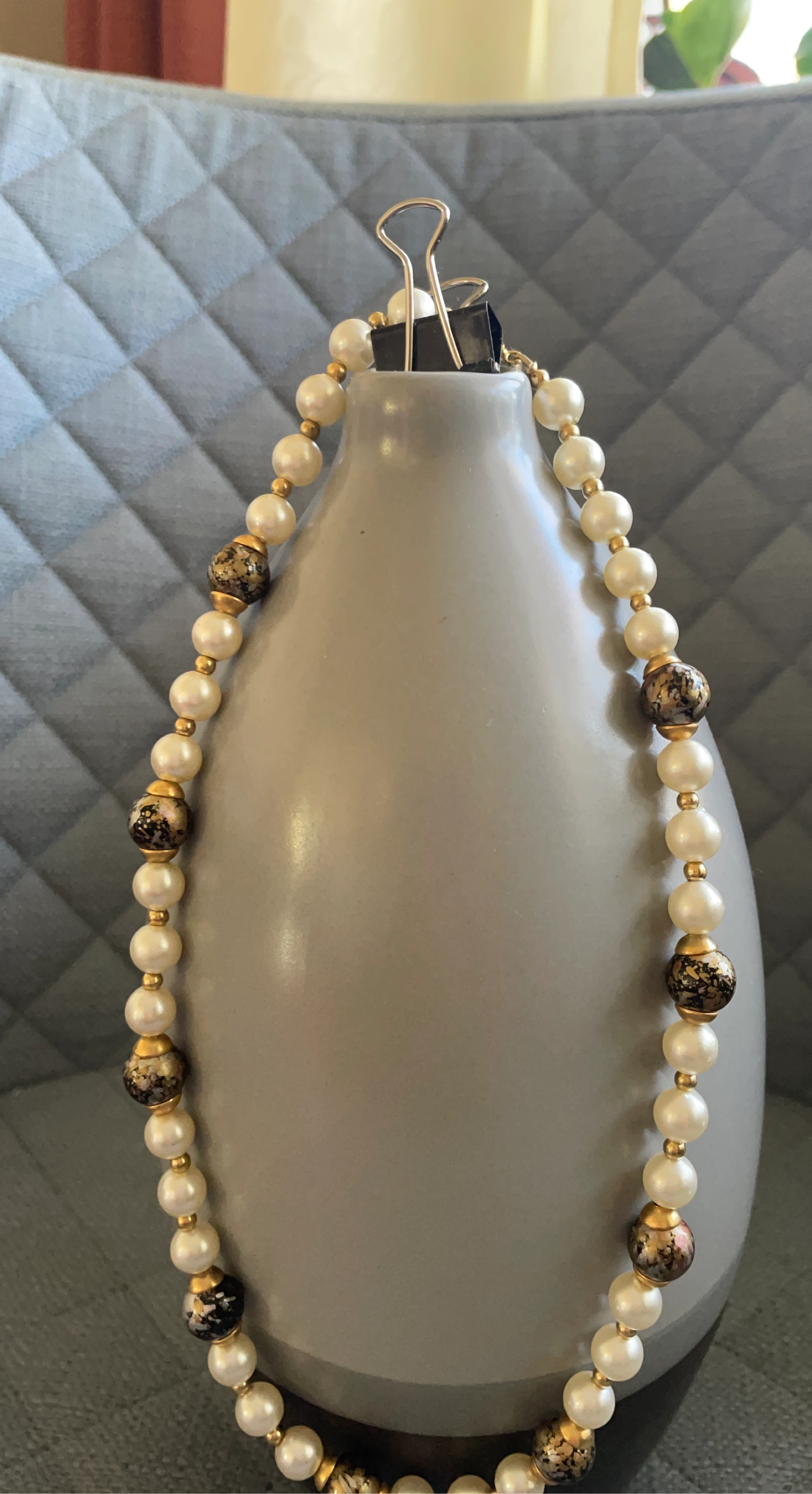 Pearl and Gold-Tone Bead Necklace