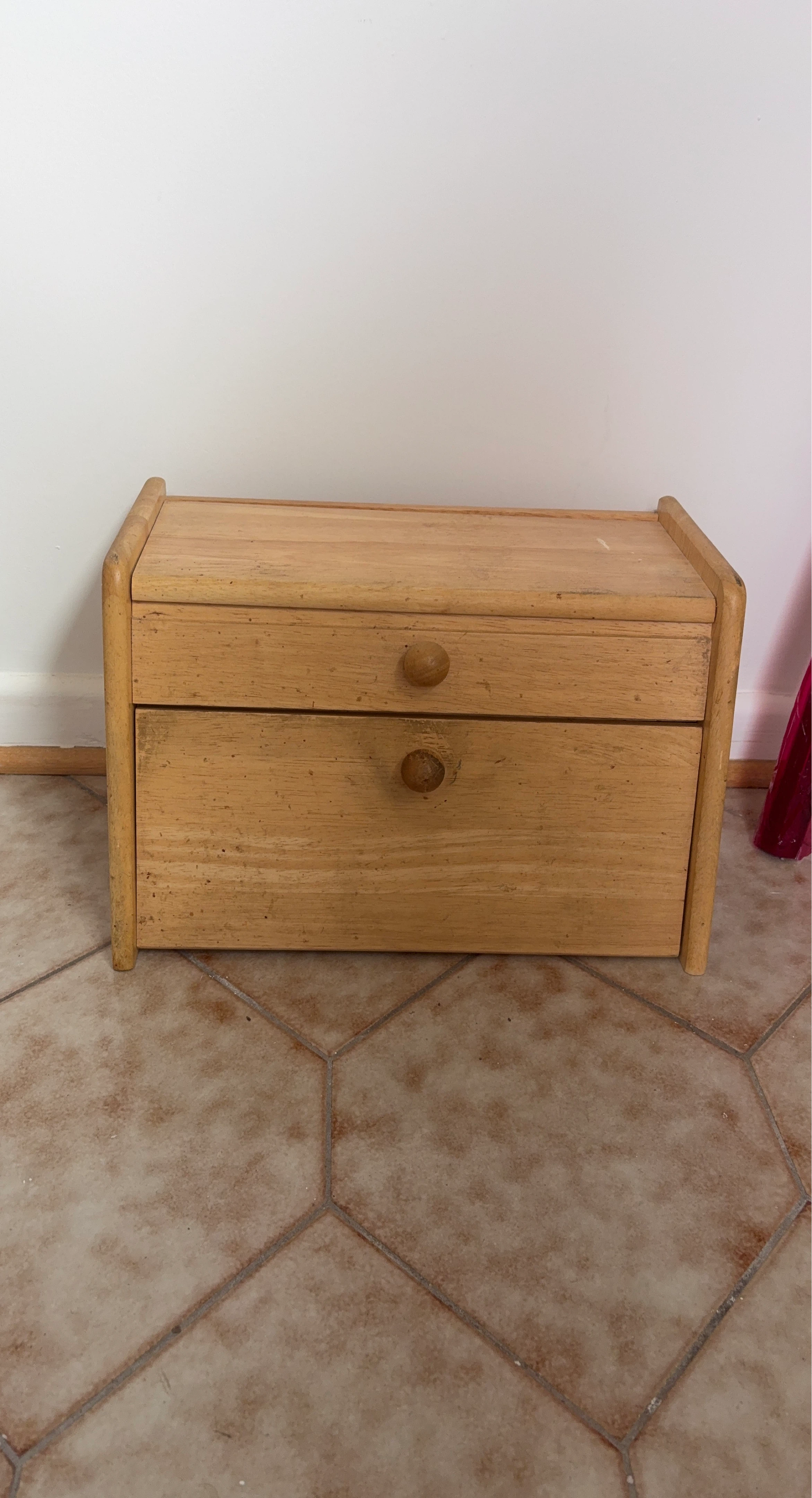 Wooden Bread Box with Two Drawers