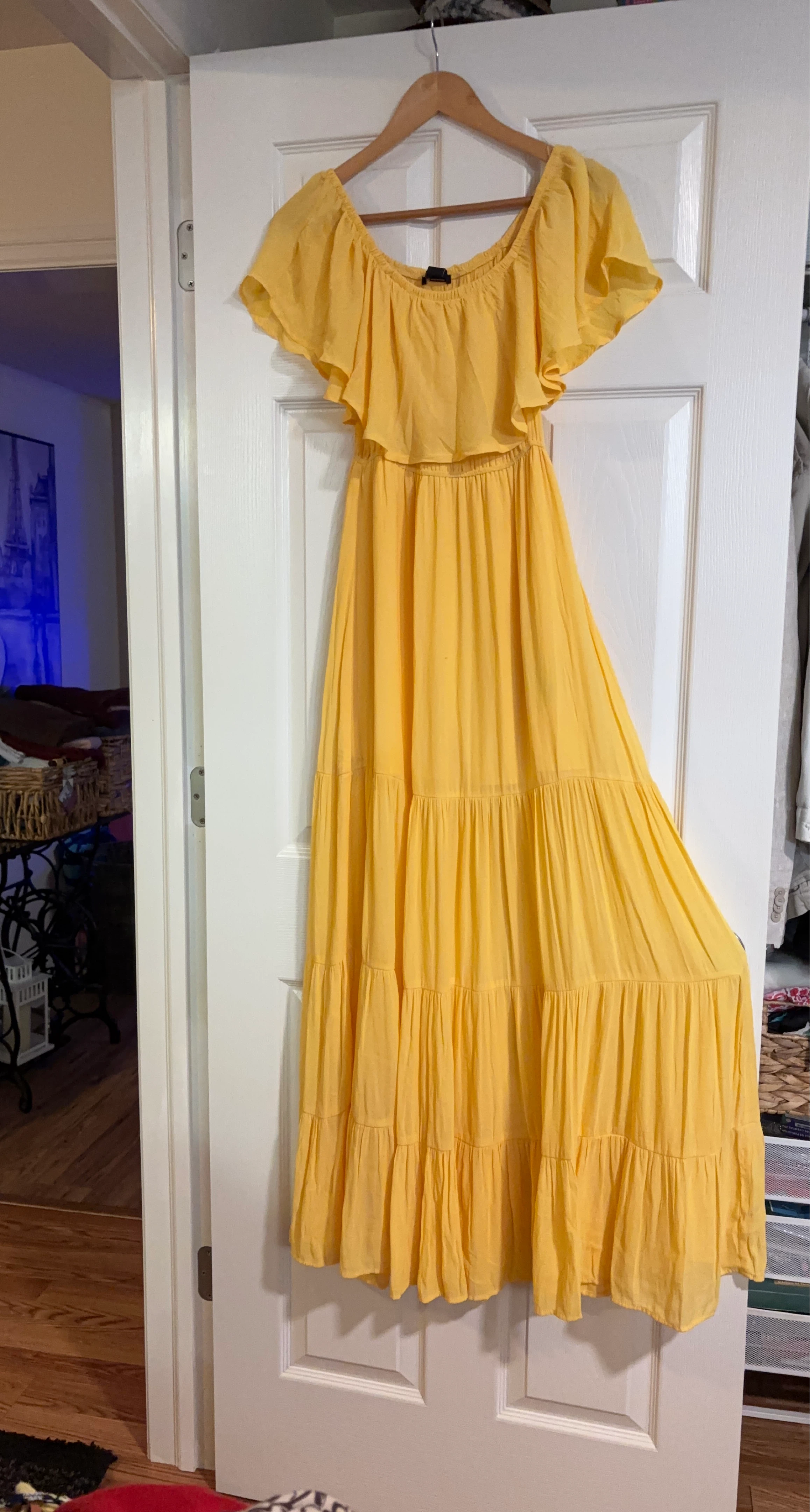Yellow Off-the-Shoulder Tiered Maxi Dress