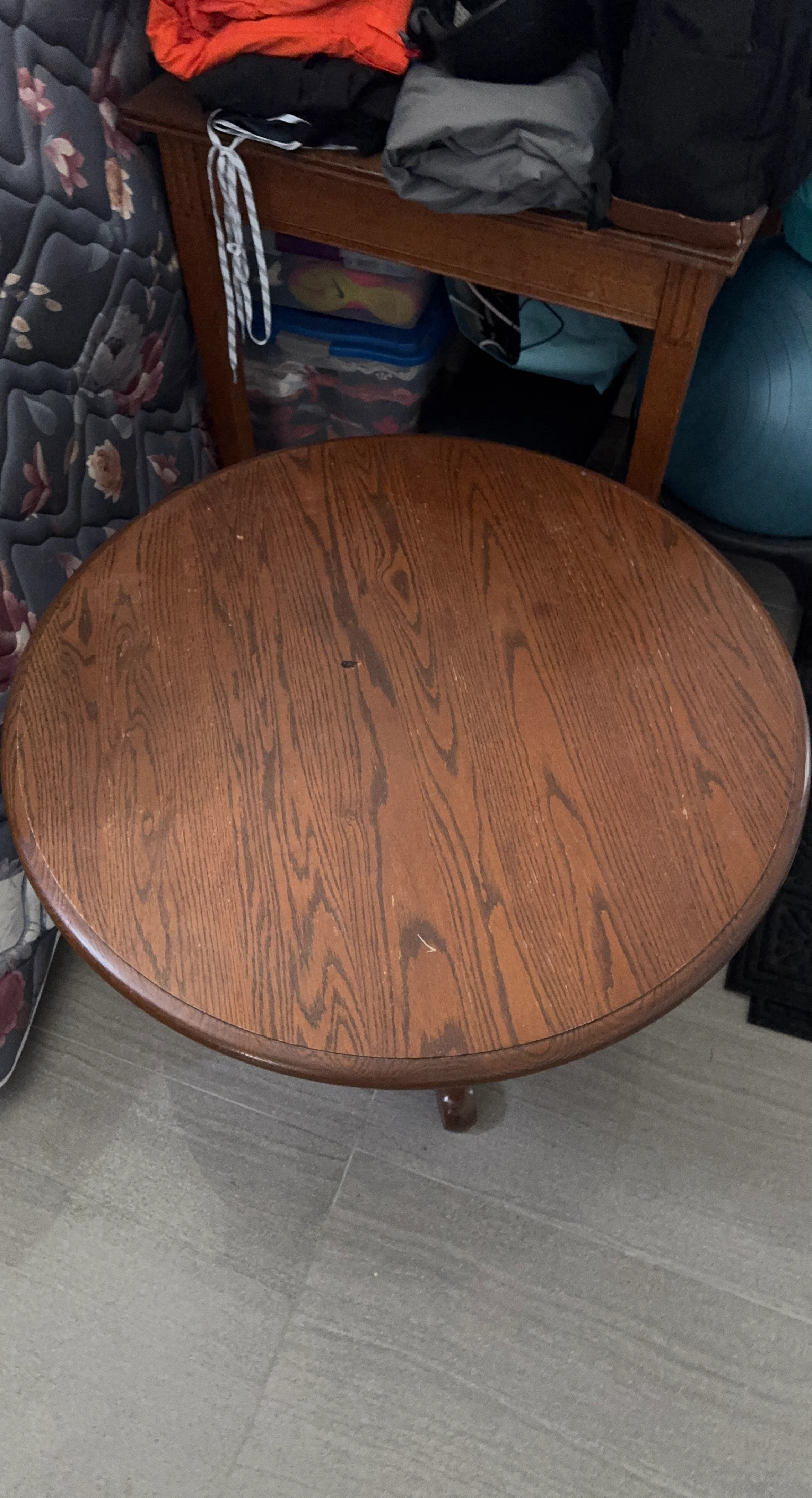 Round Oak Wood Coffee Table - minor rough marks but still usable