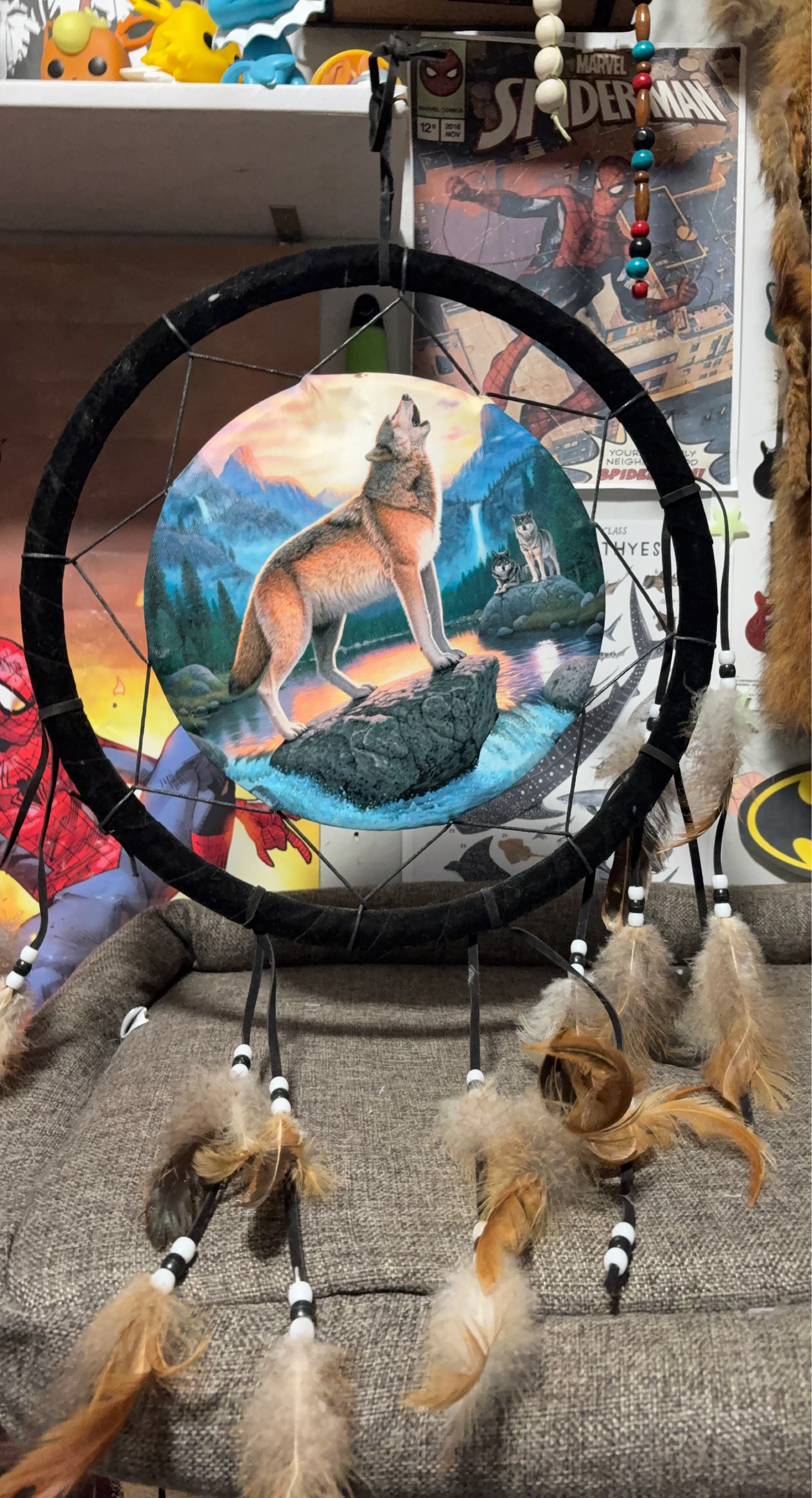 Wolf Dreamcatcher with Feathers