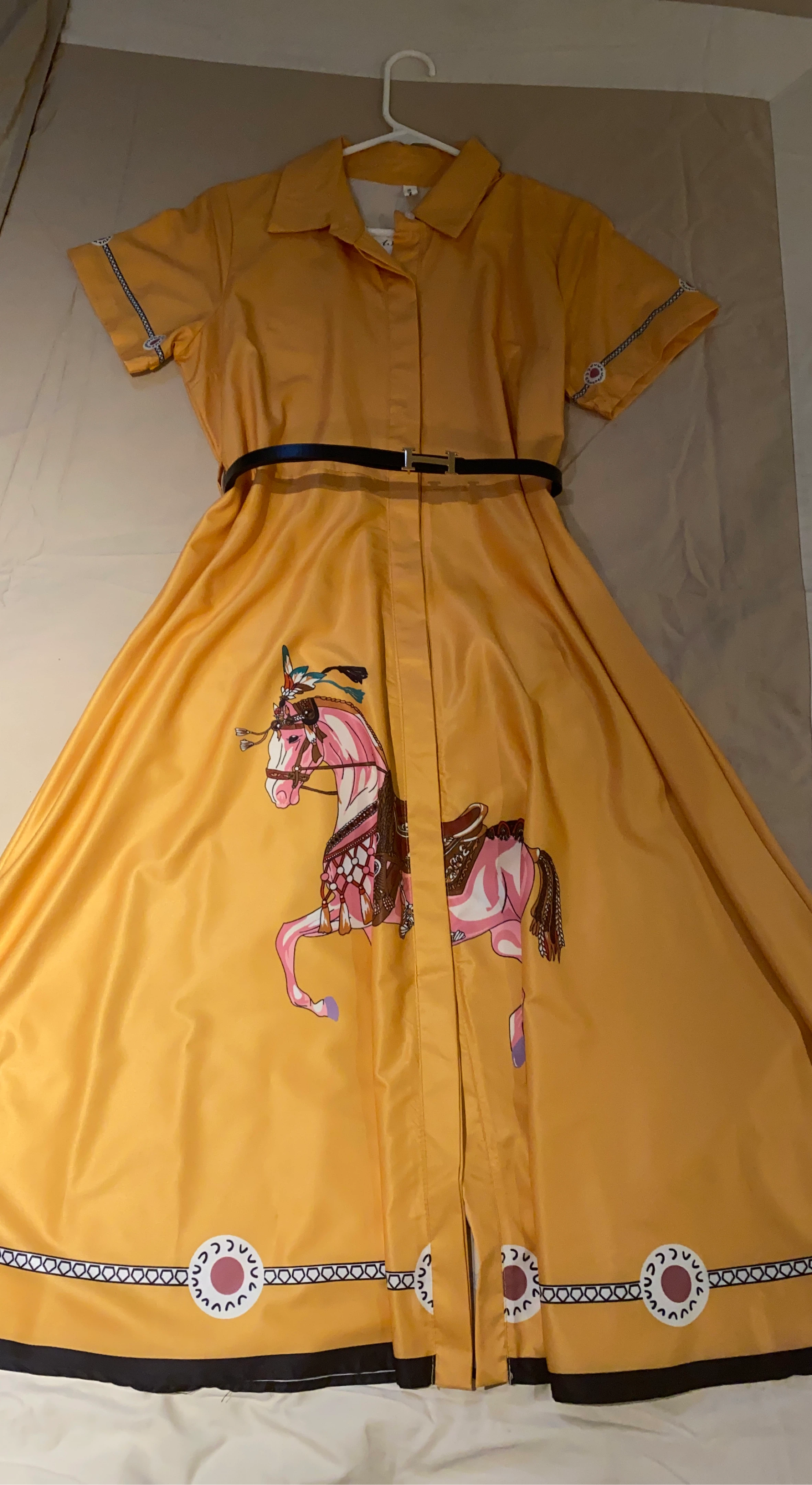 Yellow Dress with Horse Print