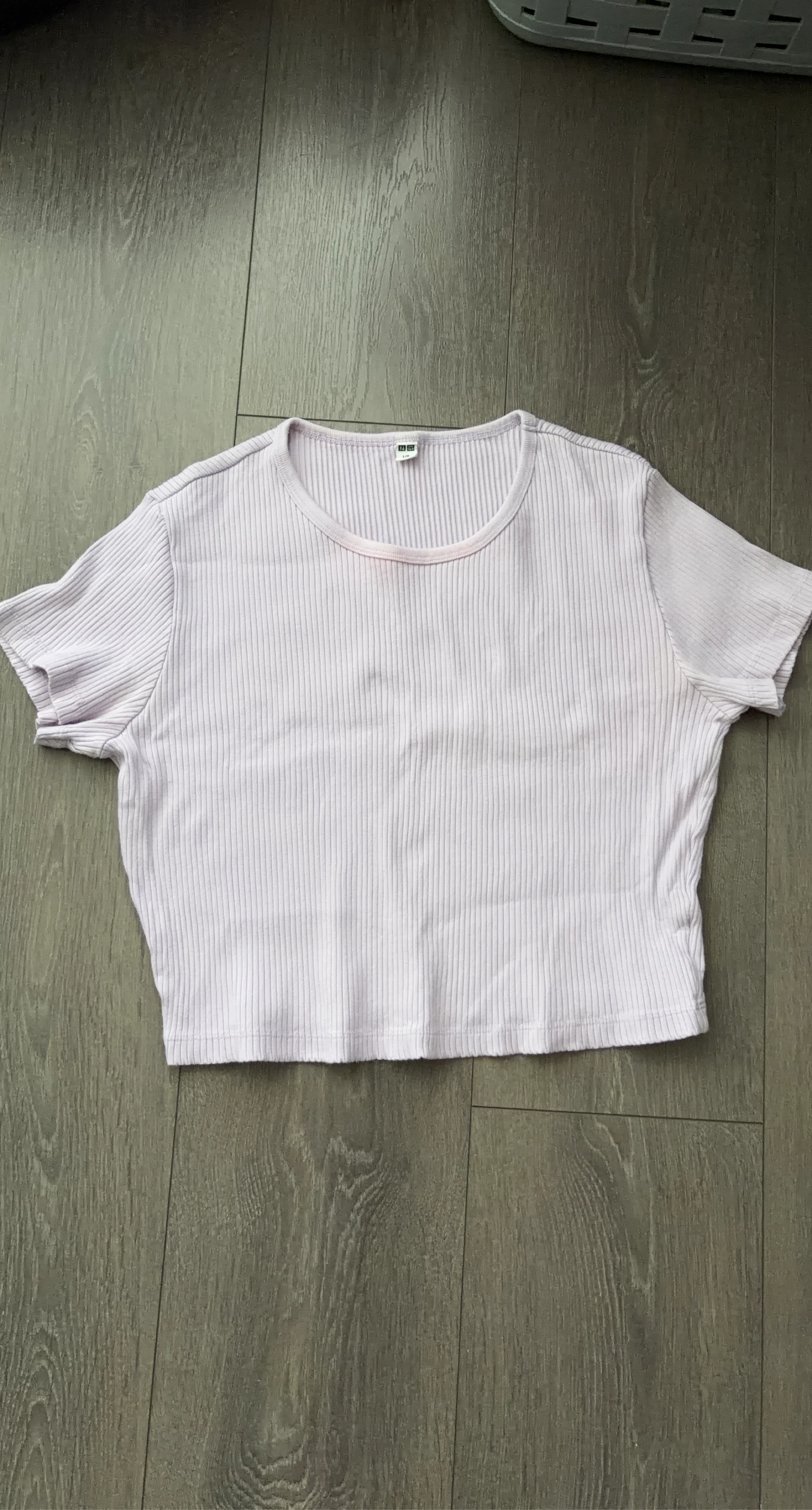 UNIQLO Ribbed Cropped T-Shirt - Lilac - Size L