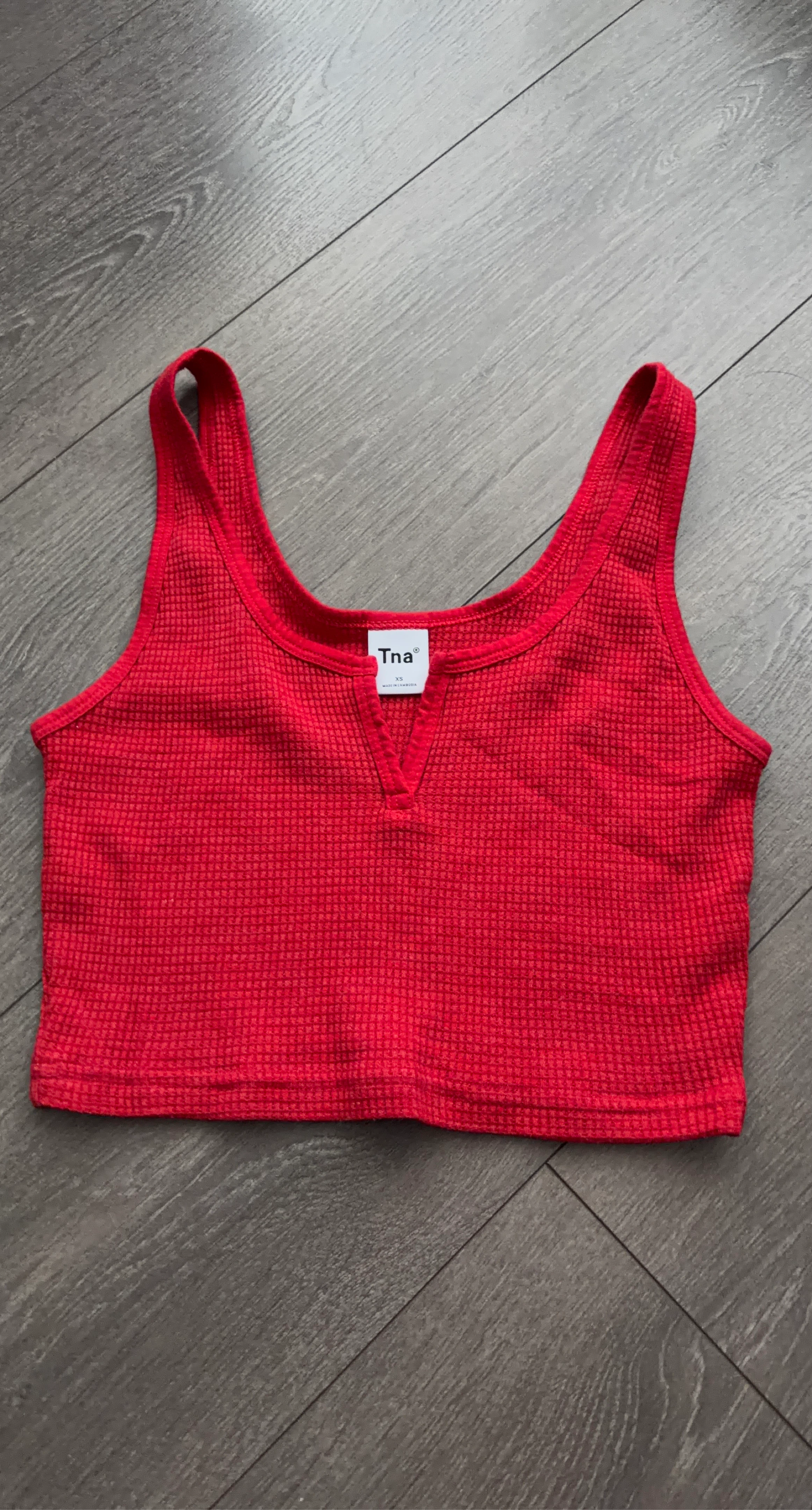 Tna Red Waffle Knit Crop Tank Top XS