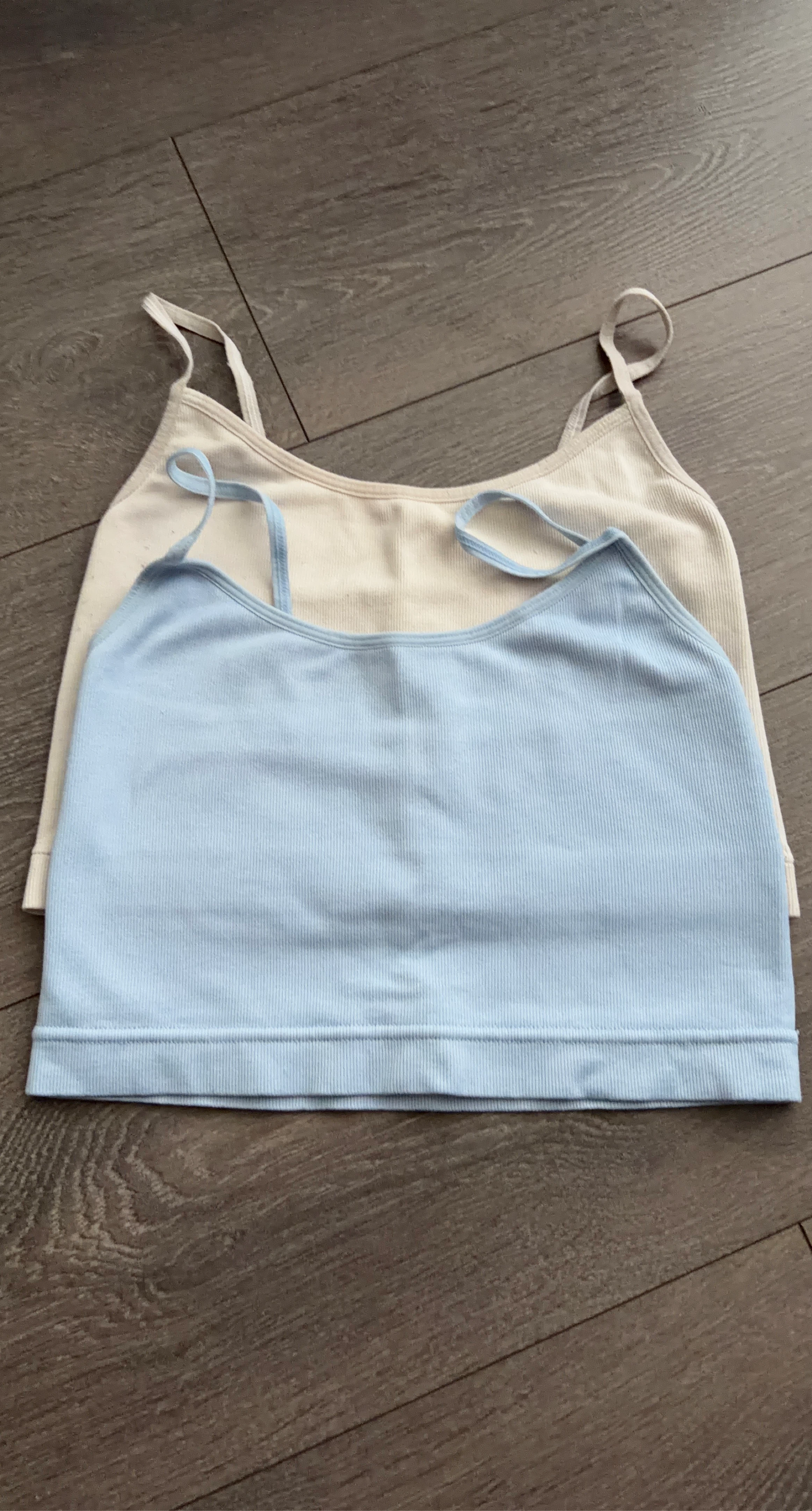 2x Ribbed Camisole Tops - Cream & Blue