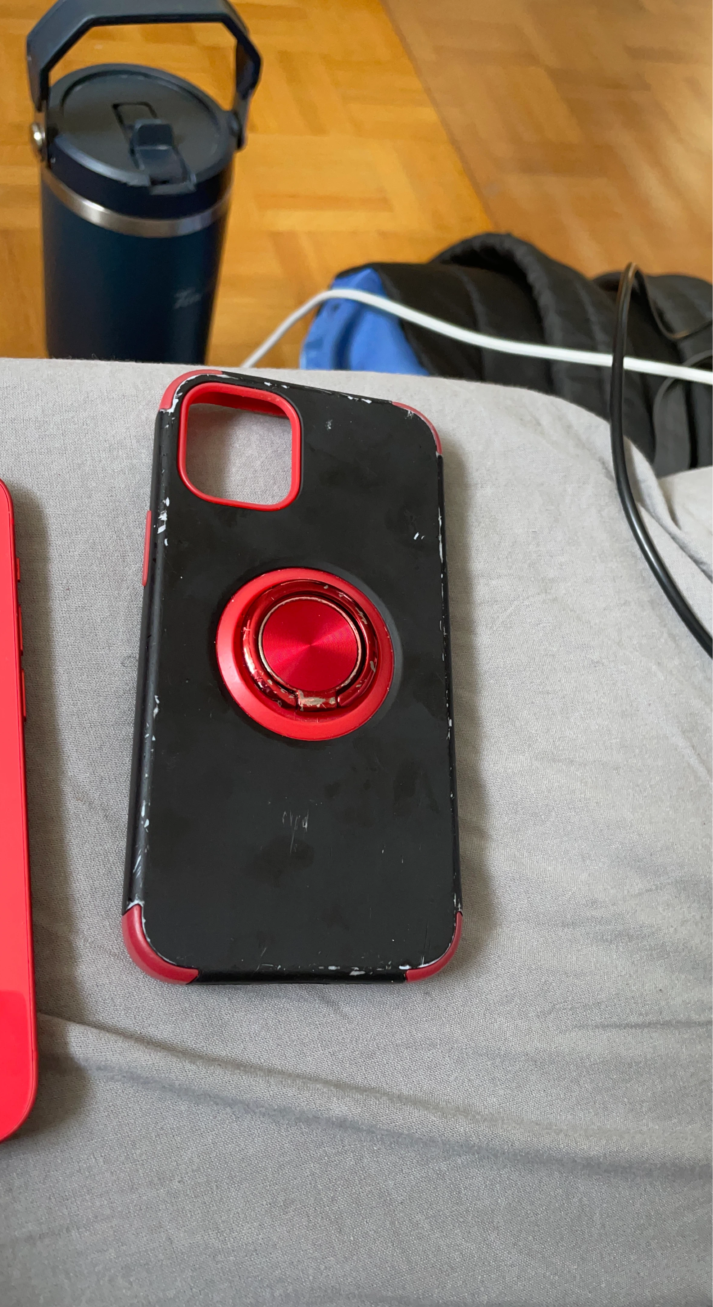 Black and Red Phone Case with Ring Holder