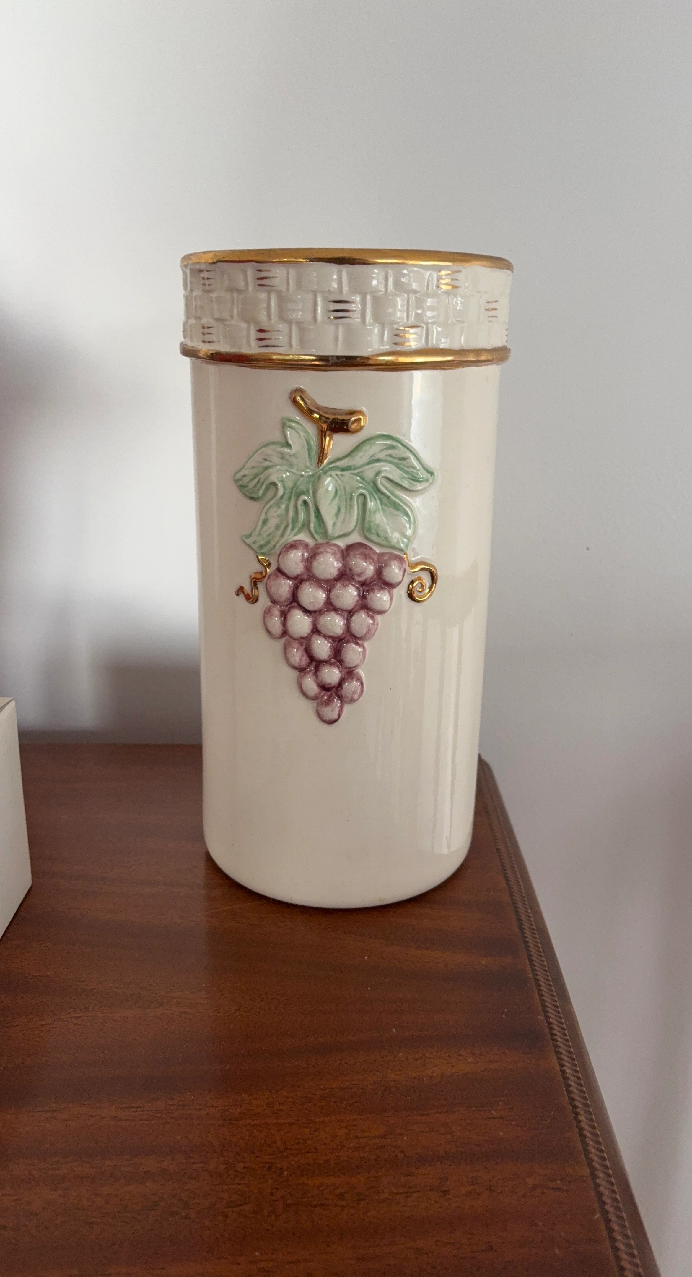 Vintage Ceramic Canister with Grape Motif