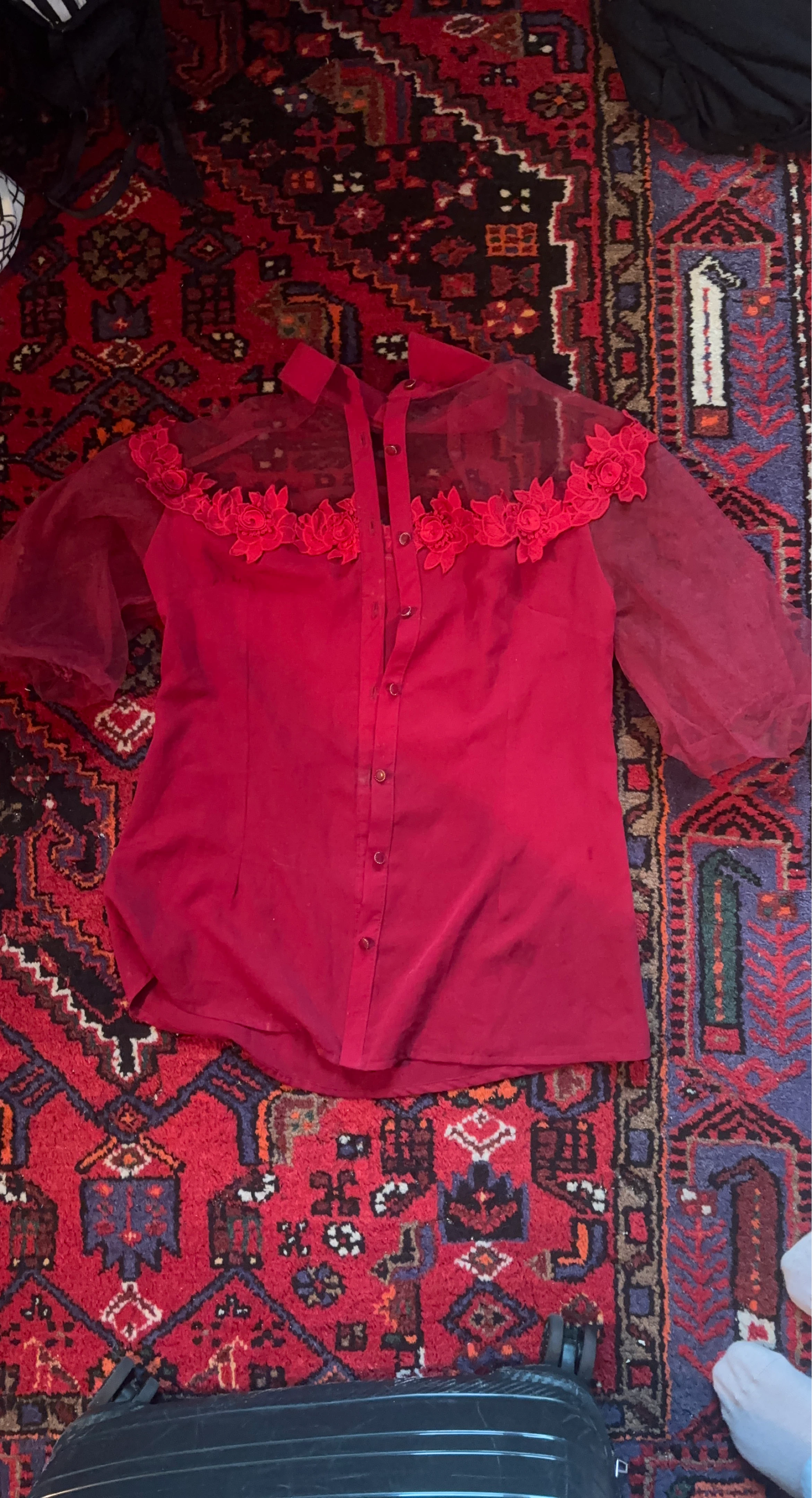 Sheer Red Rose Blouse