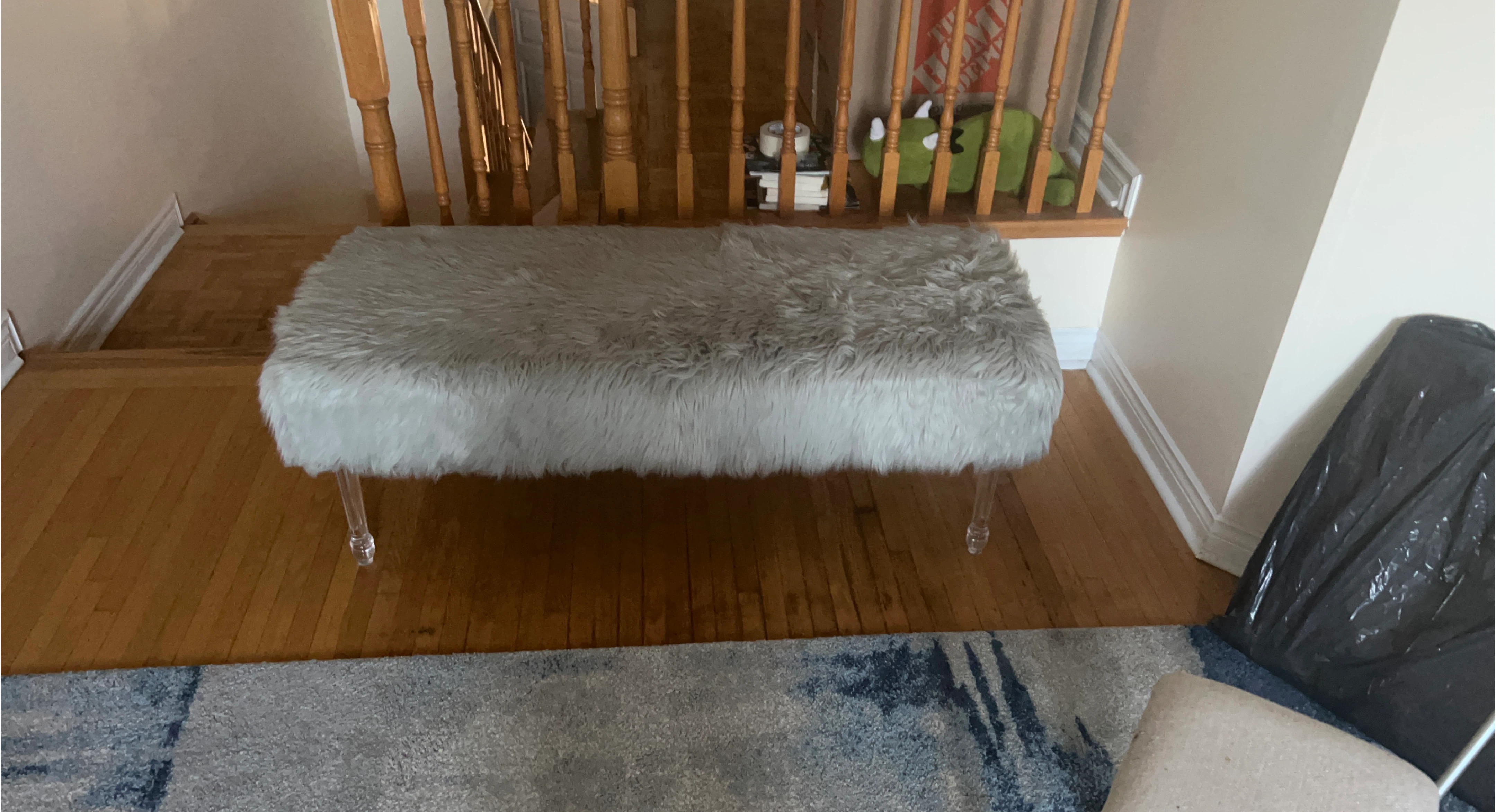 Faux Fur Bench with Clear Acrylic Legs