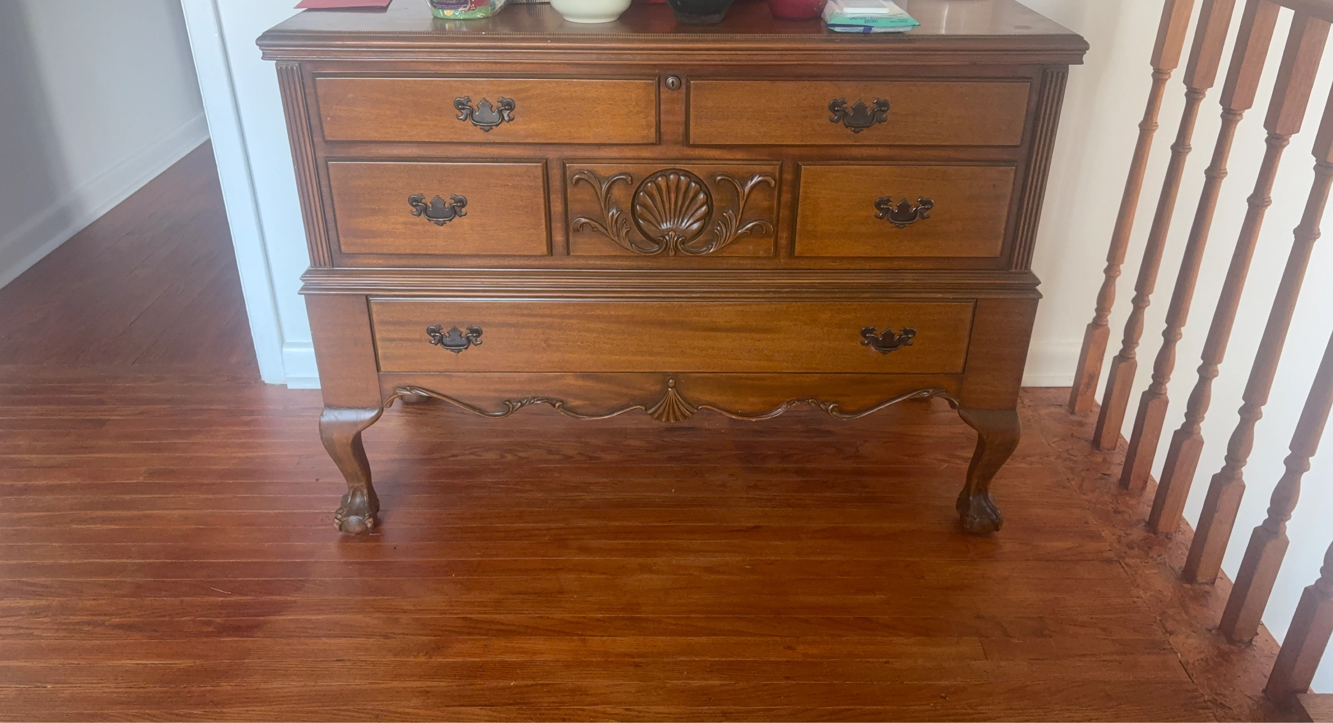 Vintage Wood Dresser with Carved Shell Detail