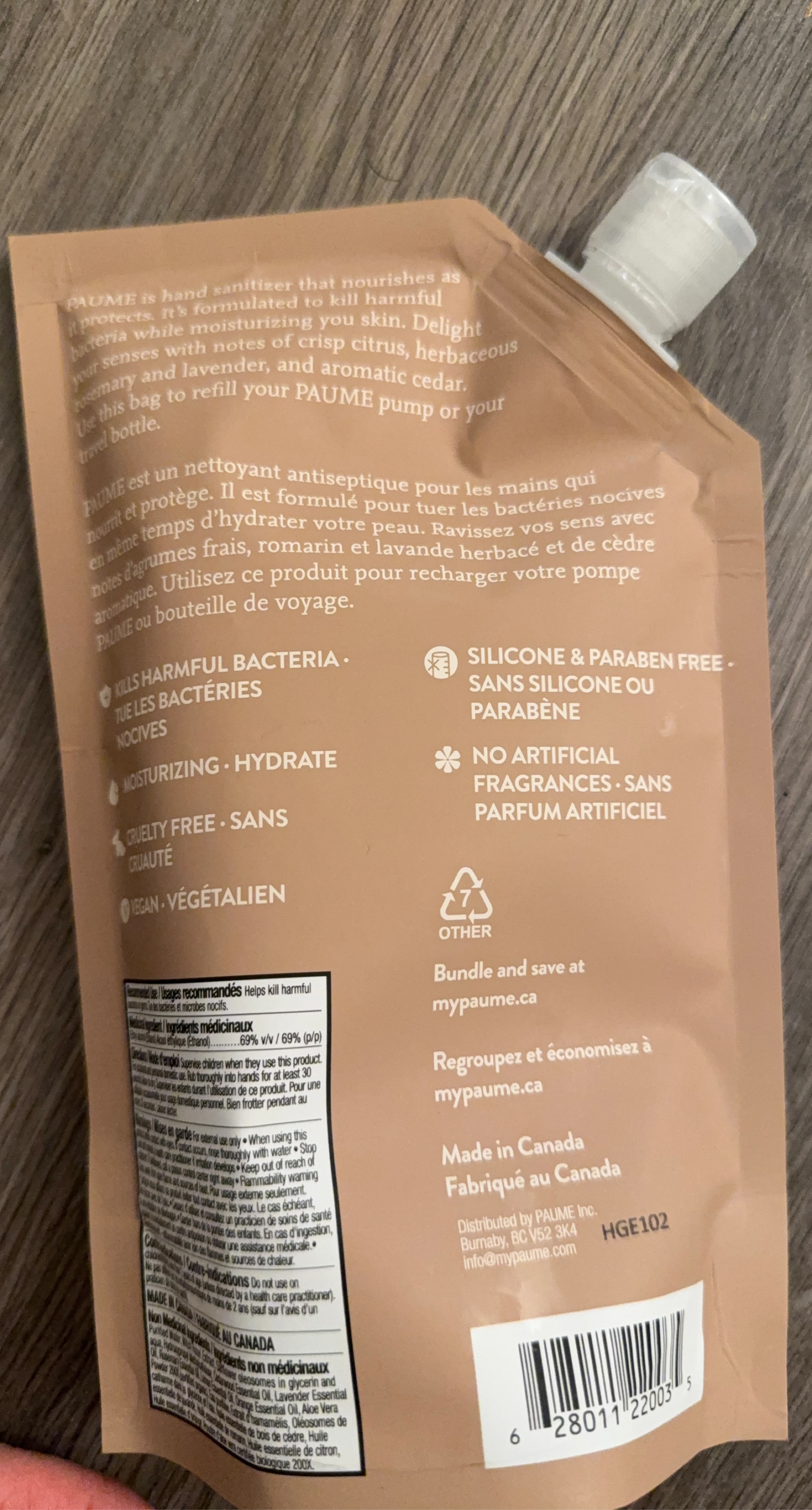 PAUME Moisturizing Antibacterial Hand Gel Refill Pouch