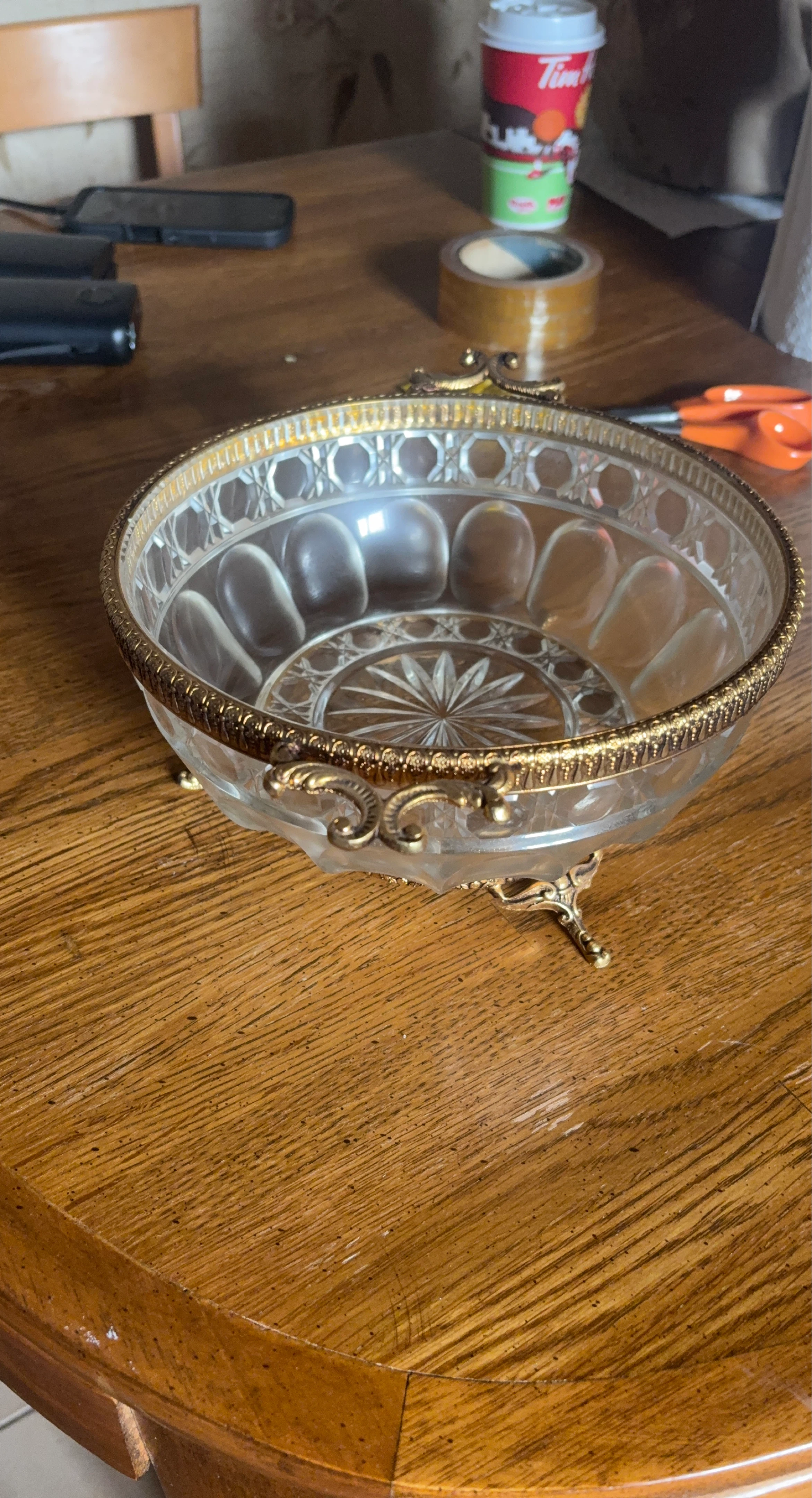 Glass Candy Dish with Gold Trim