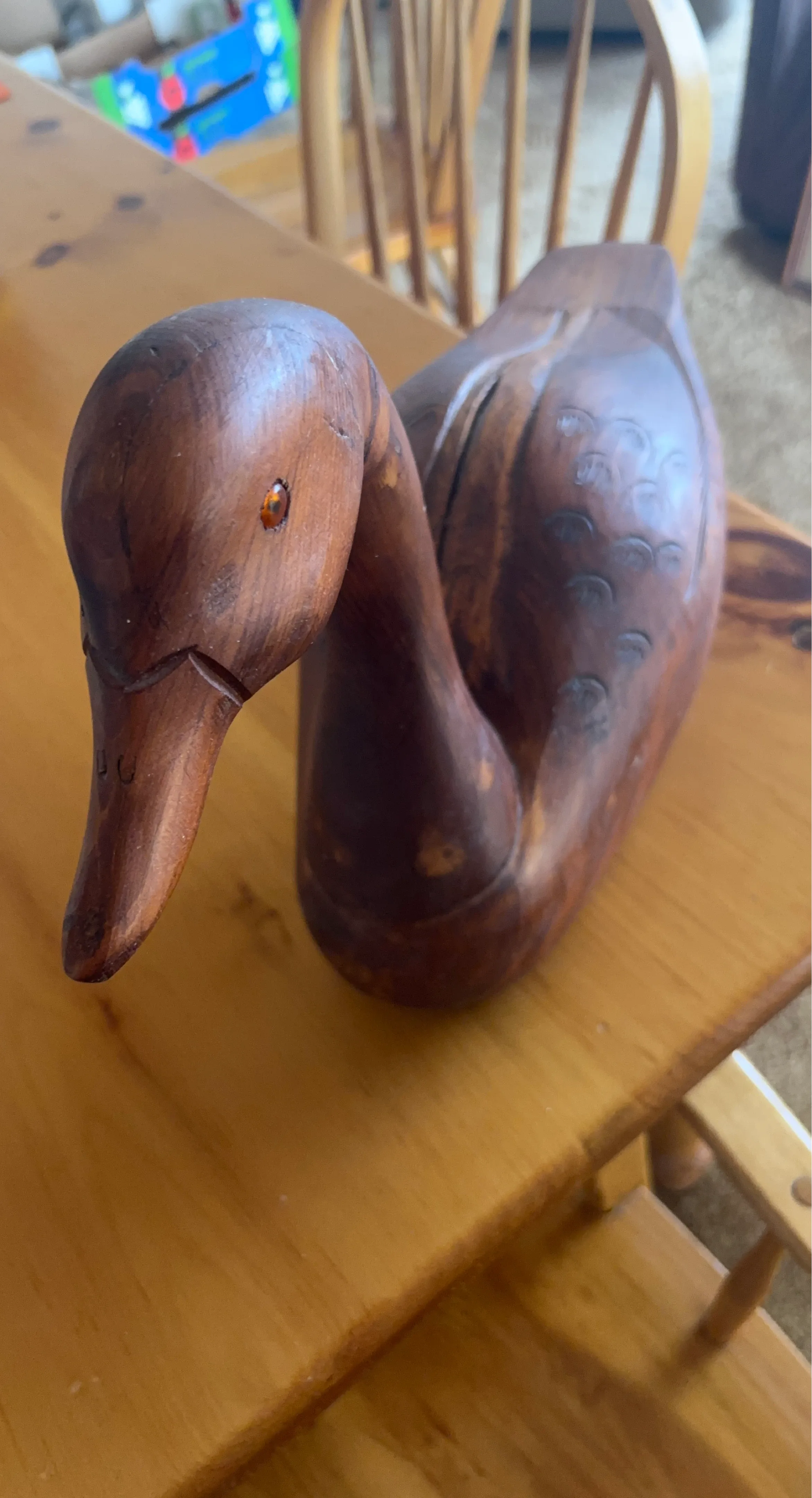 Hand Carved Wooden Duck Figurine 20 Inches Long
