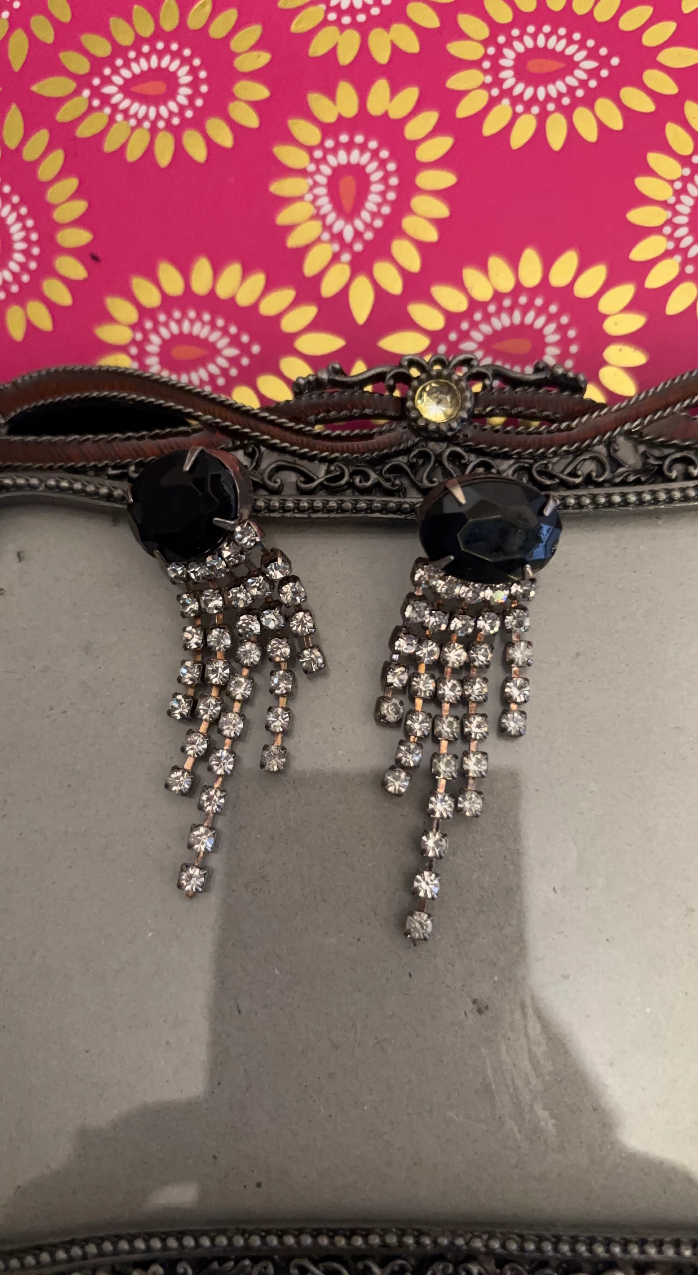 Chandelier Black Gem & Crystal Dangle Earrings