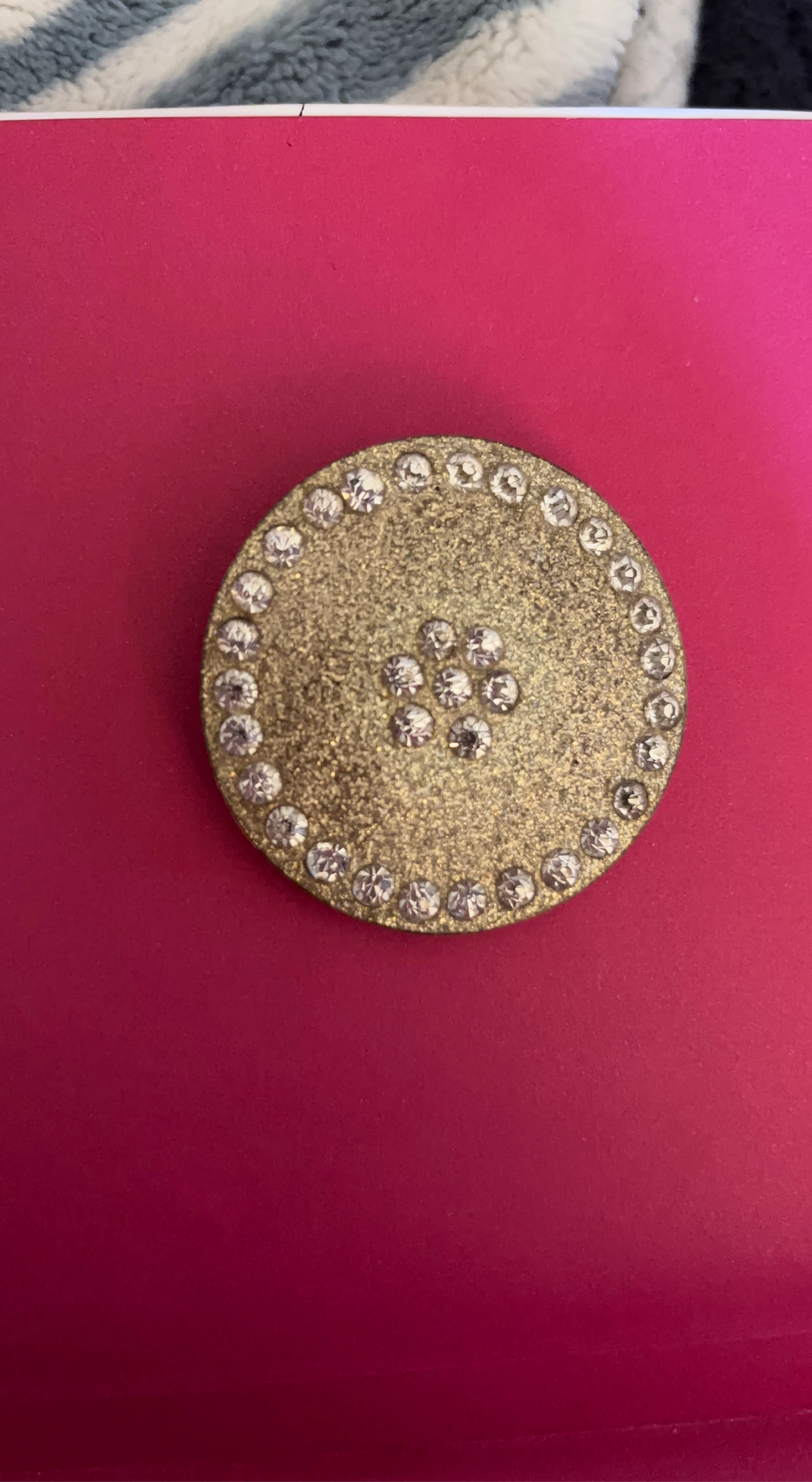 Gold Glitter Rhinestone Accent Round Brooch/Pin