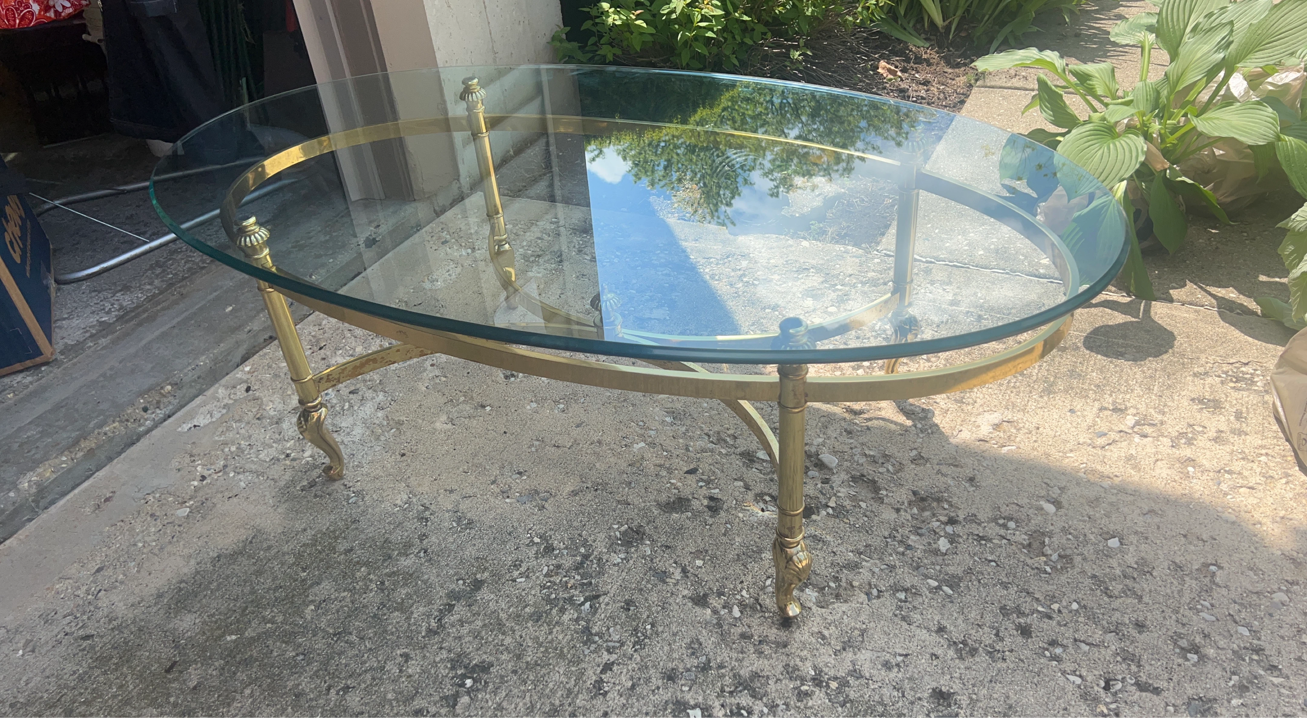 Oval Glass Top Coffee Table with Brass Frame