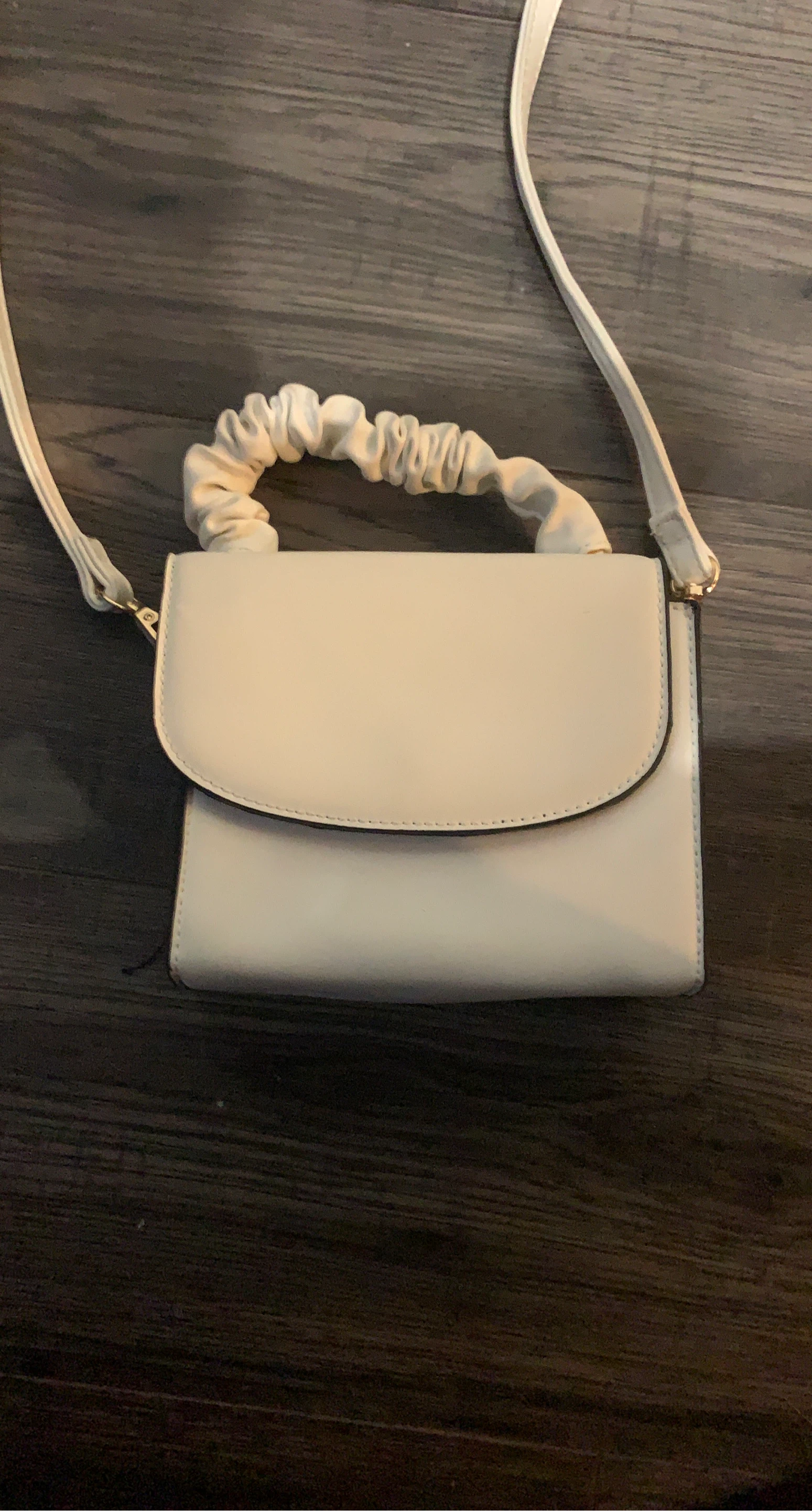 Cream Ruched Handle Crossbody Bag