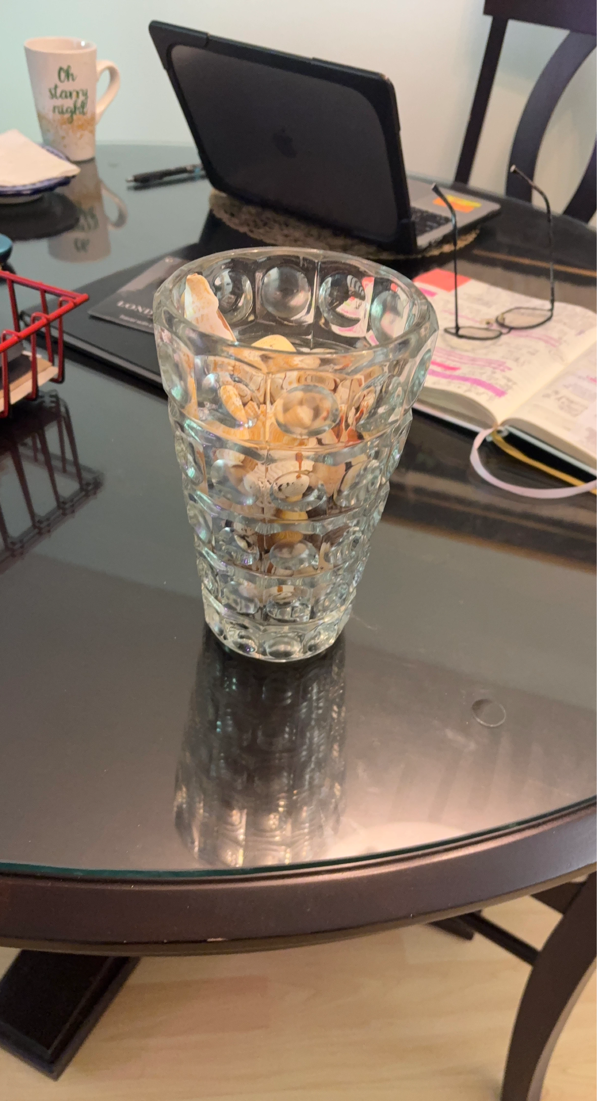 Clear Textured Glass Vase with Shells