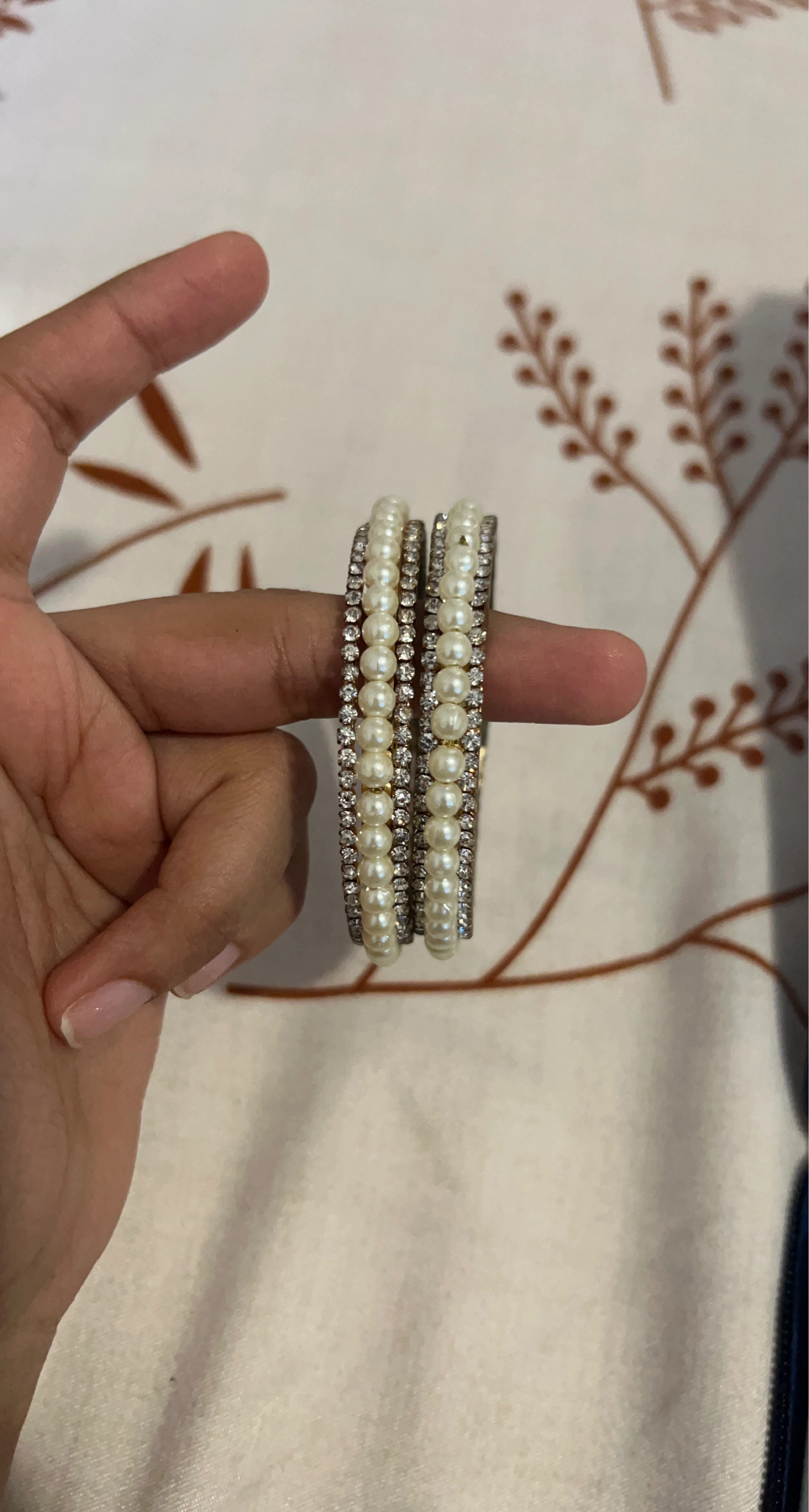 Pearl and Rhinestone Bangle Set