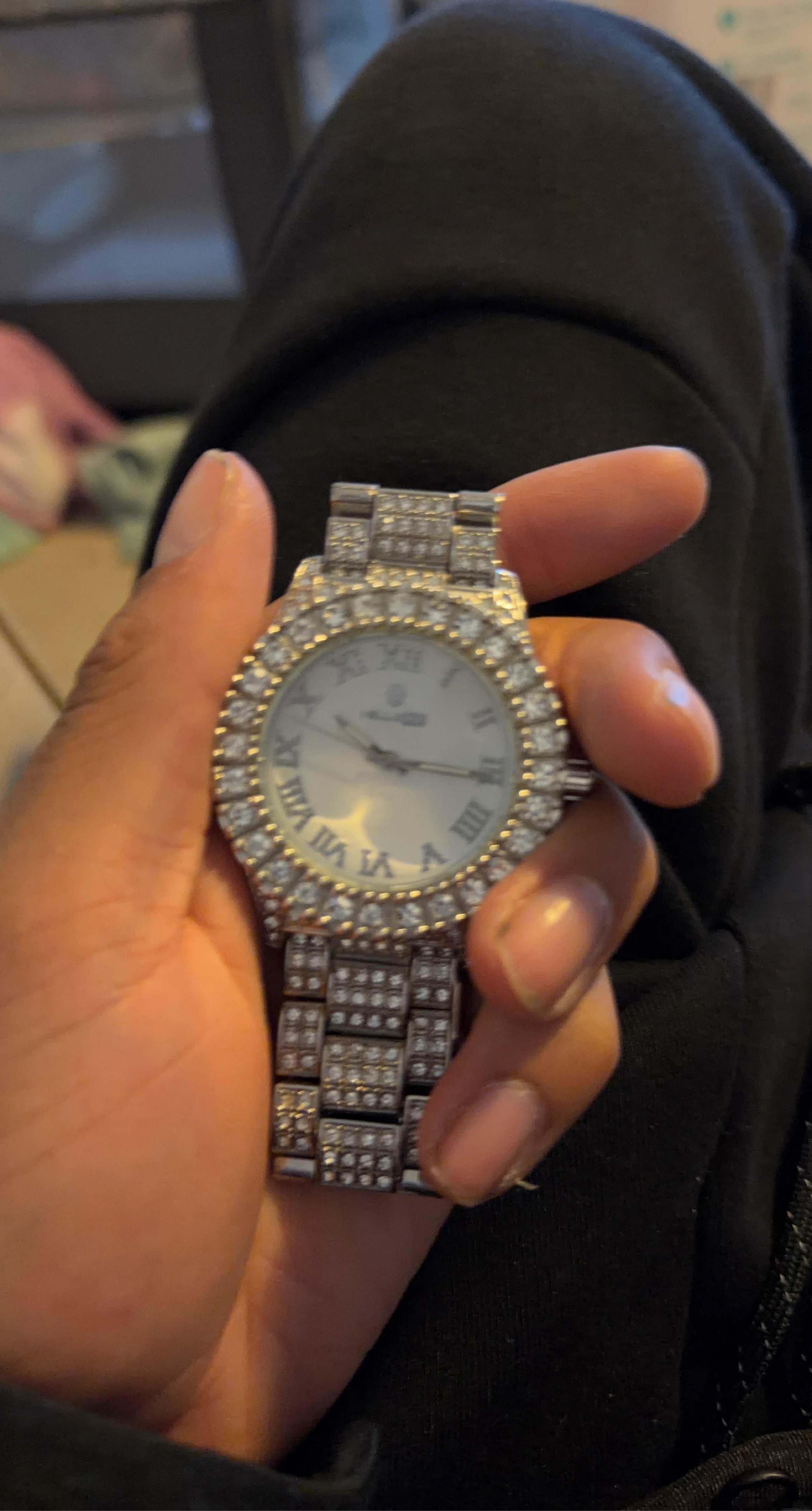Men's Silver Roman Numeral Watch with Rhinestones