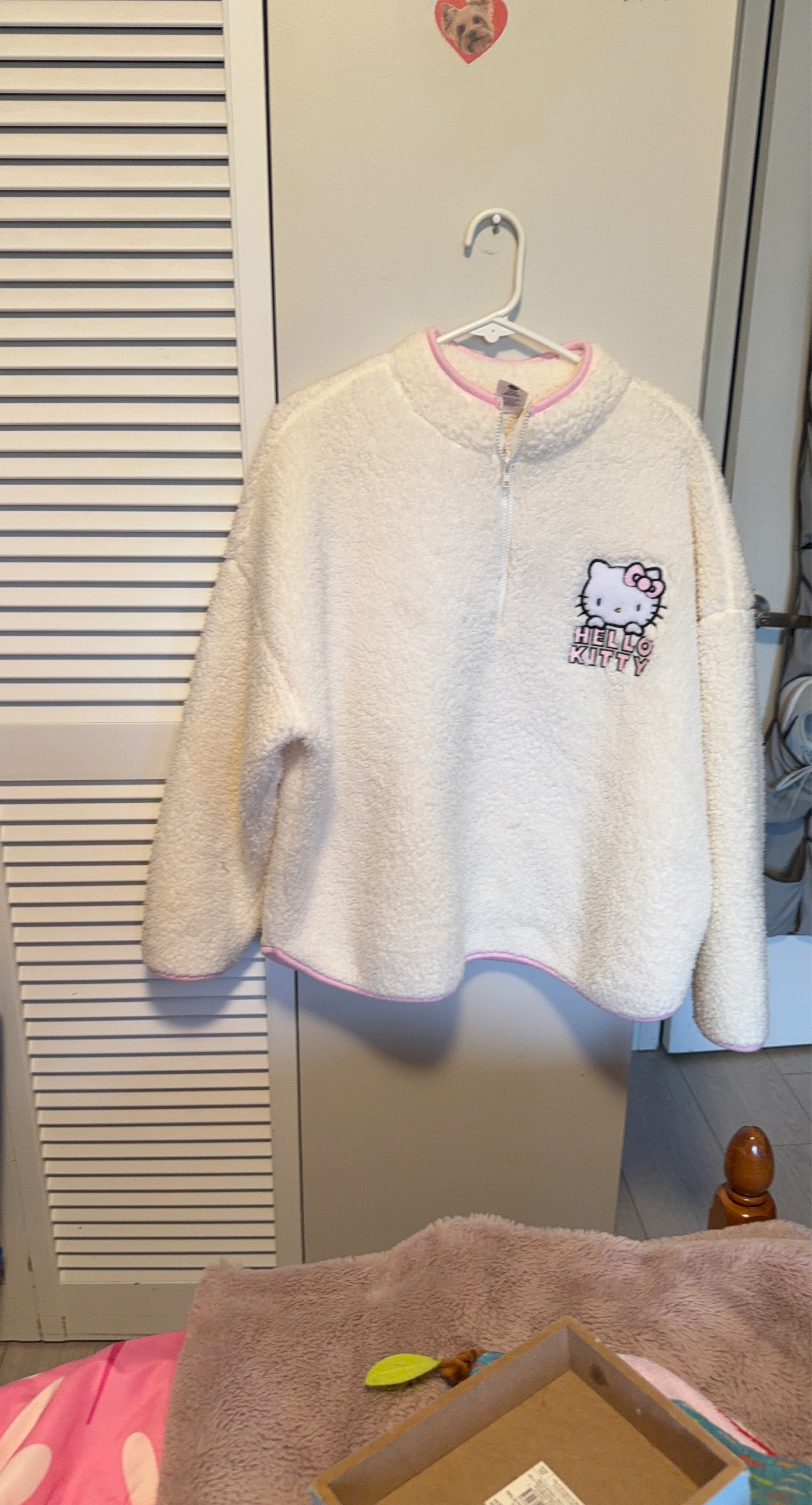 White Hello Kitty Fuzzy Sherpa Quarter-Zip Pullover