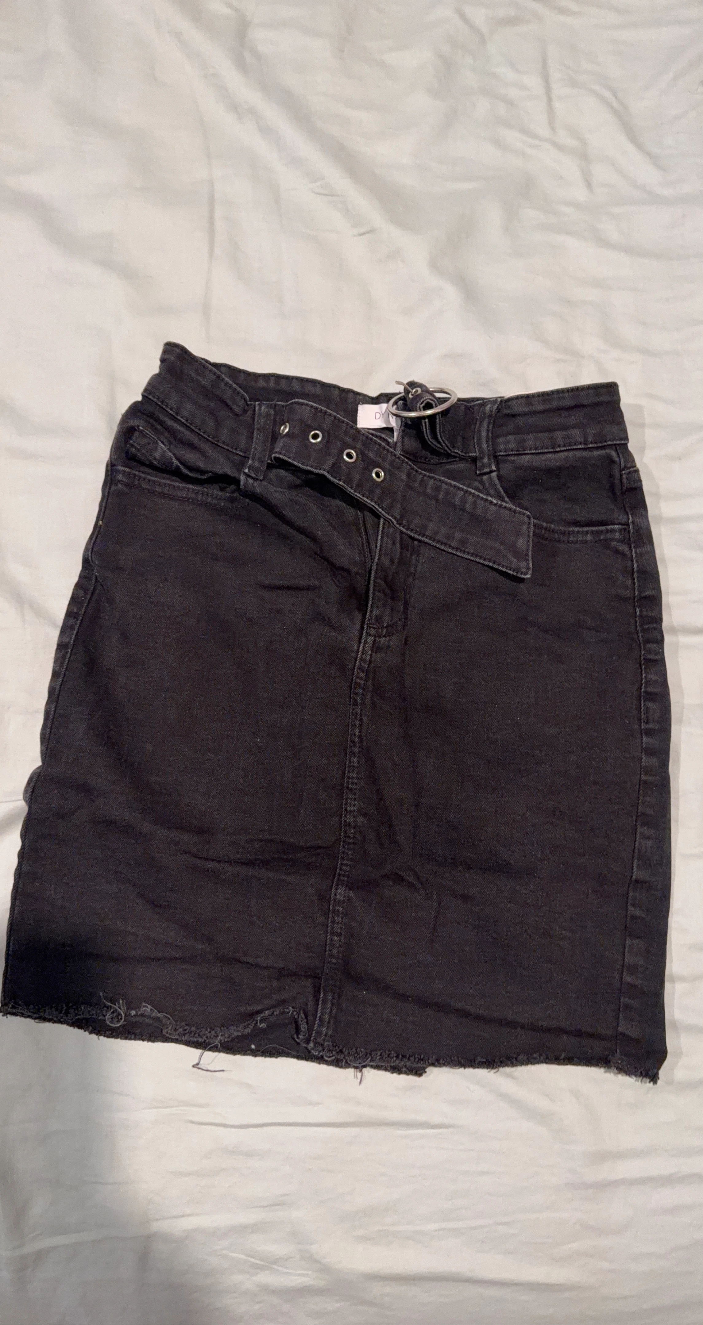 Black Denim Skirt with Belt