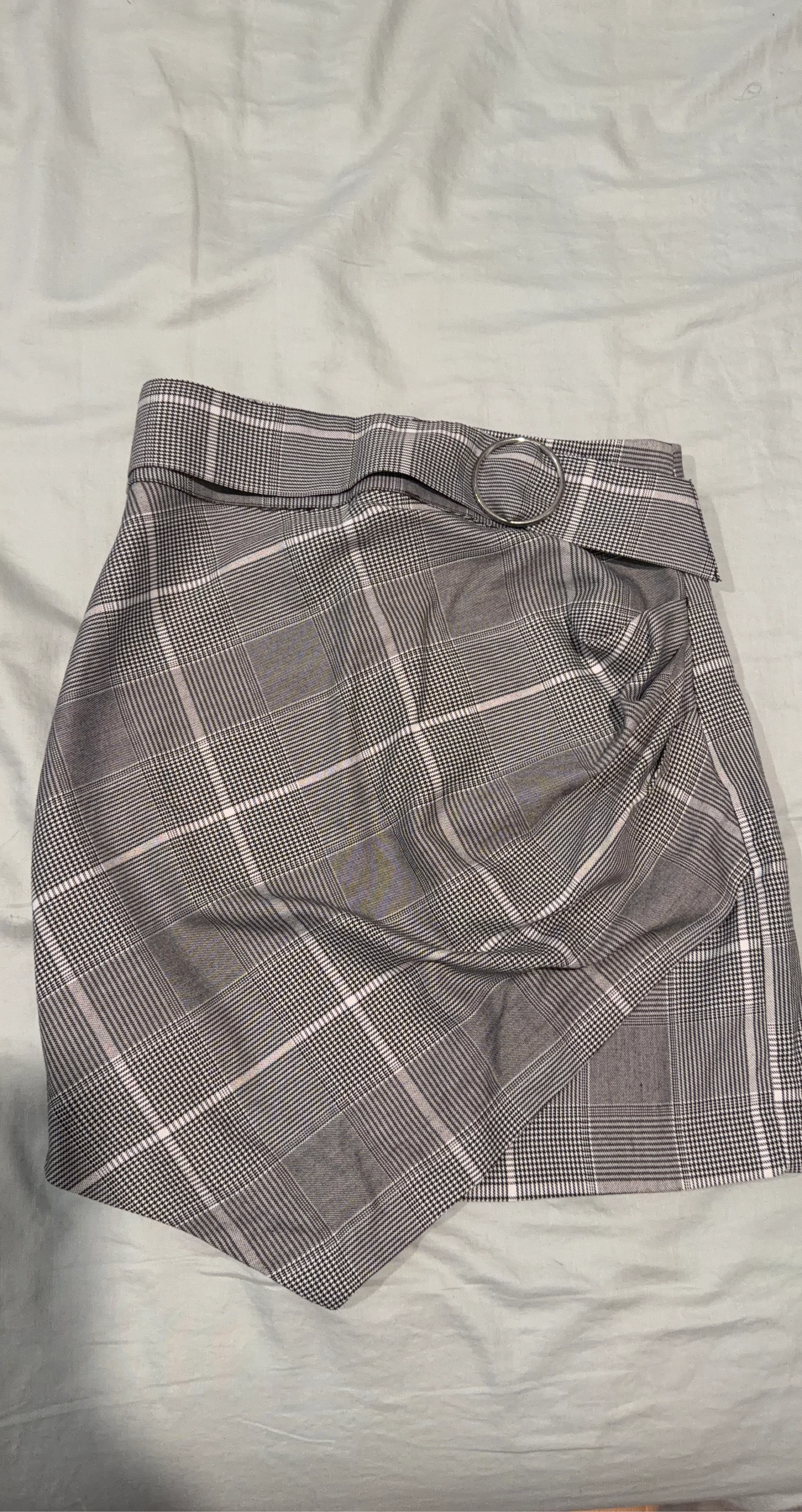 DYNAMITE Grey Plaid Wrap Skirt with Belt