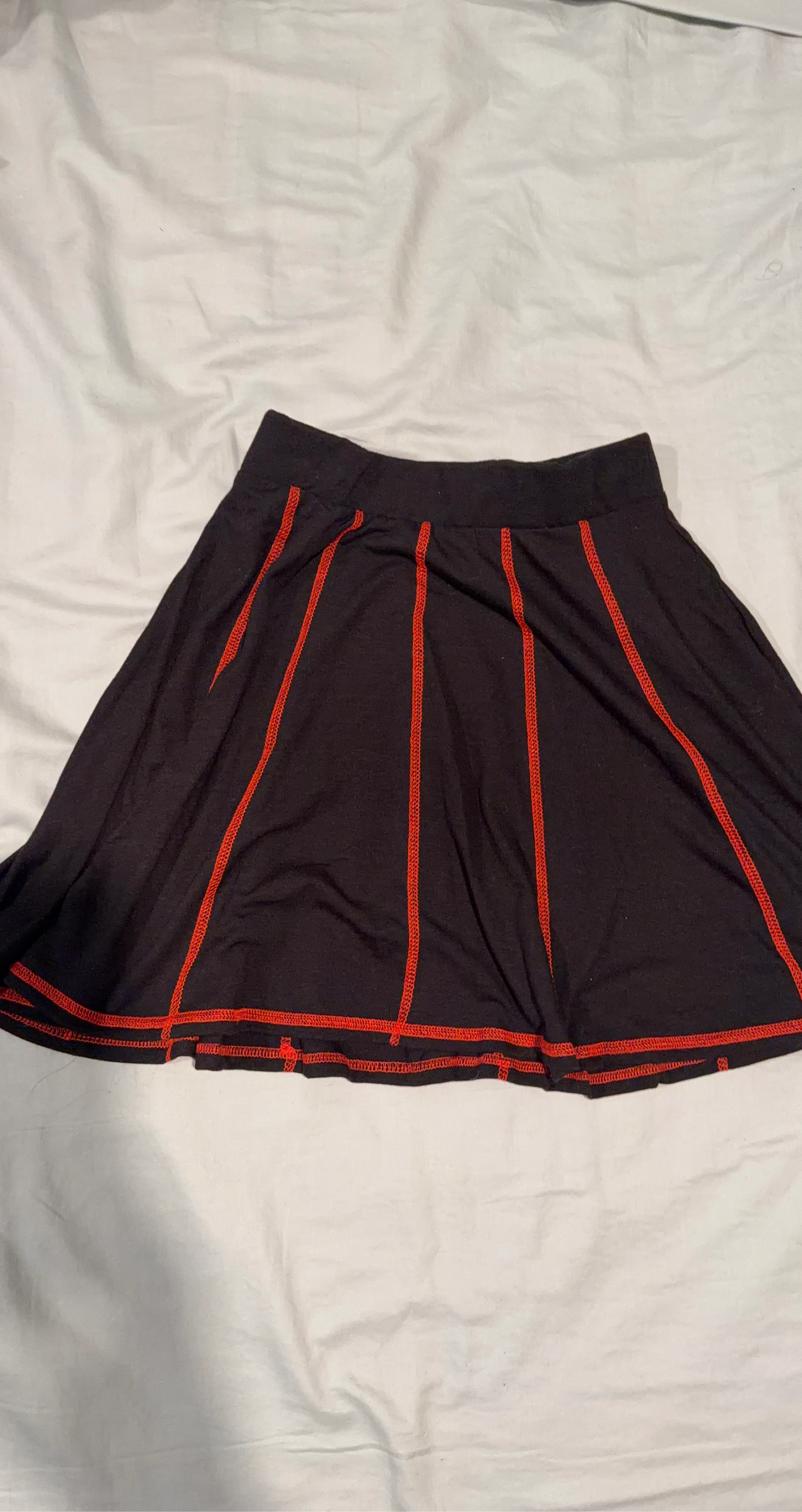 Black A-Line Skirt with Red Stitching