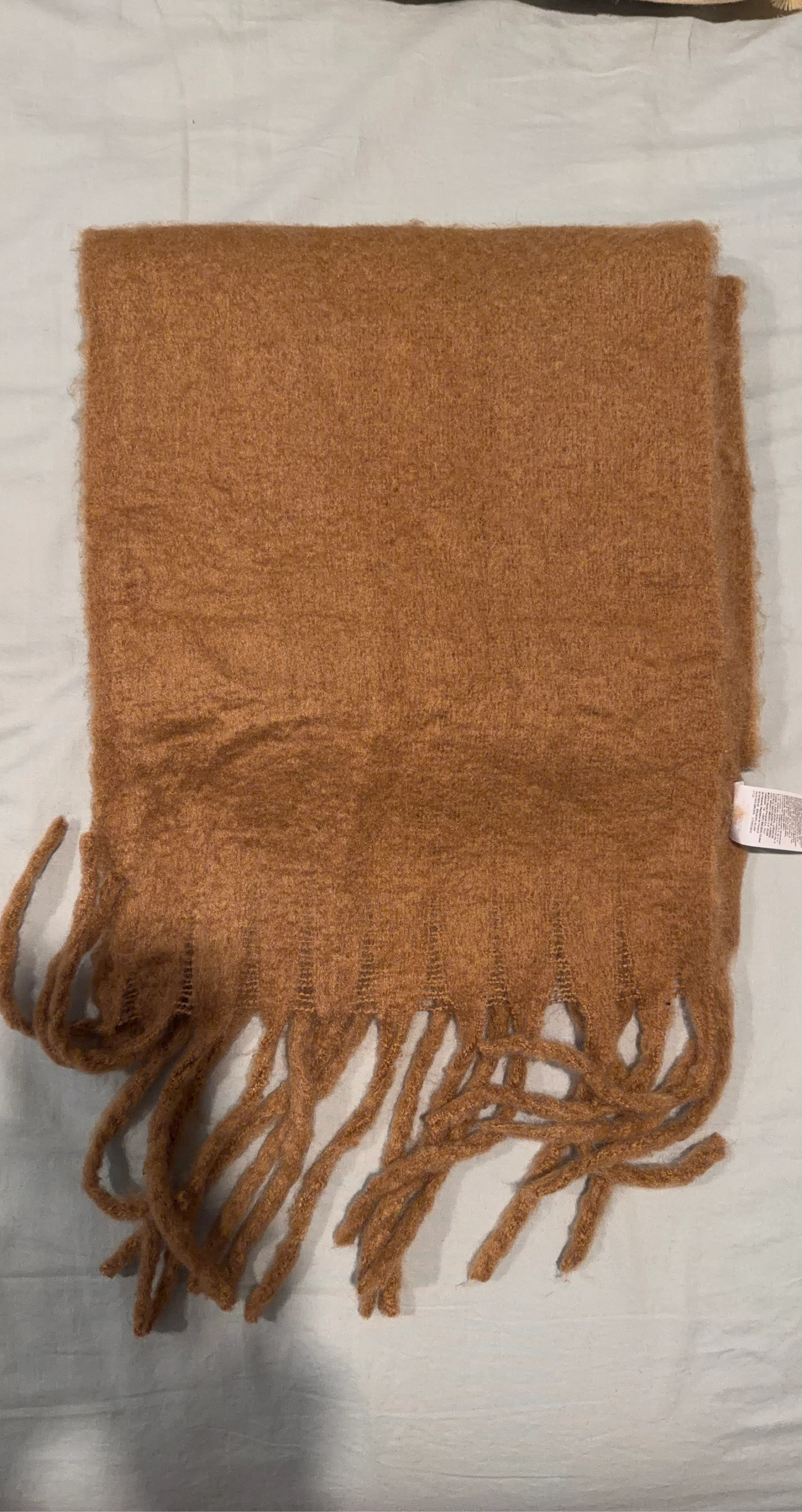 Brown Fuzzy Scarf with Fringe
