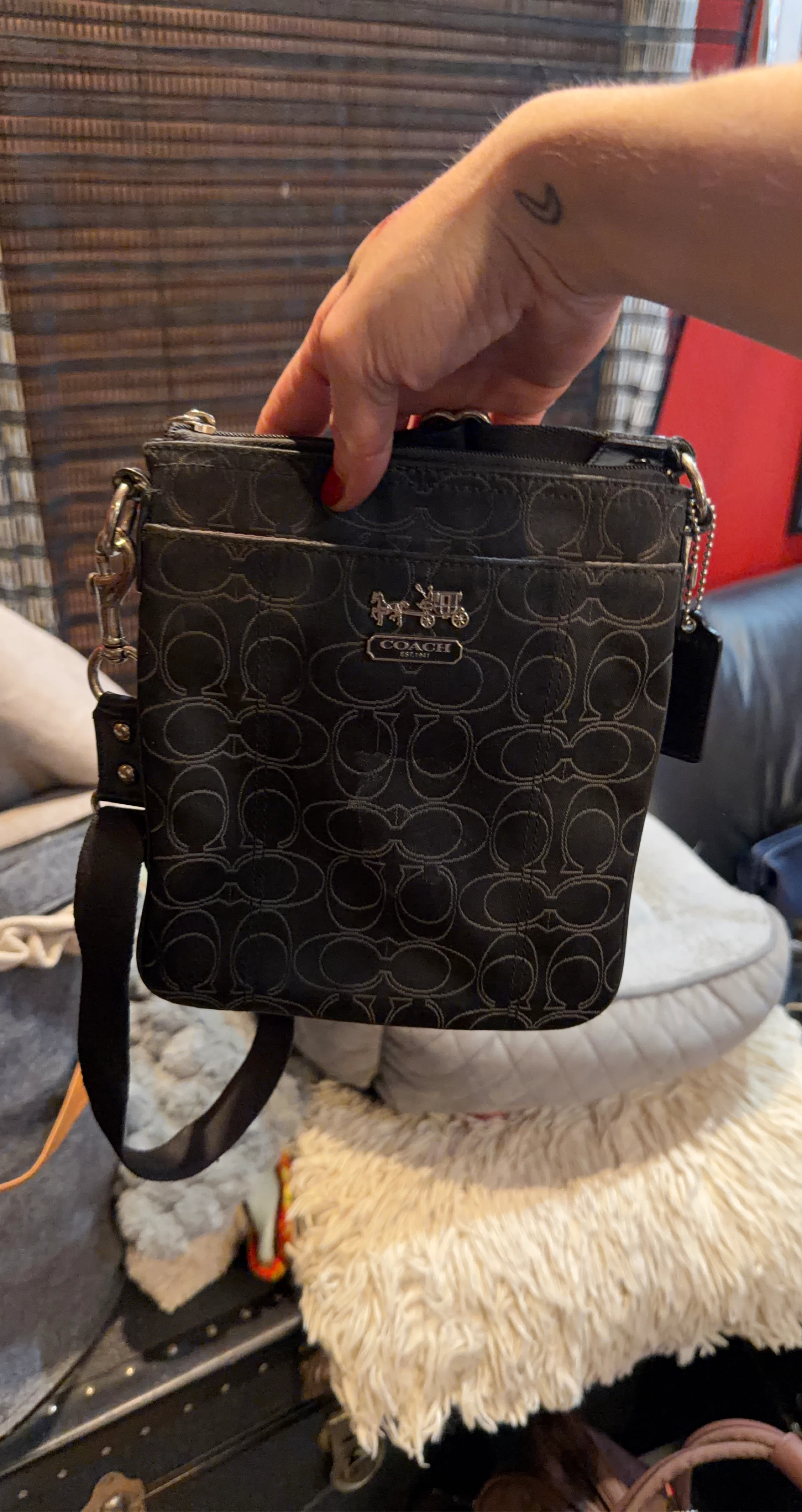 Coach Black Signature Monogram Crossbody Bag