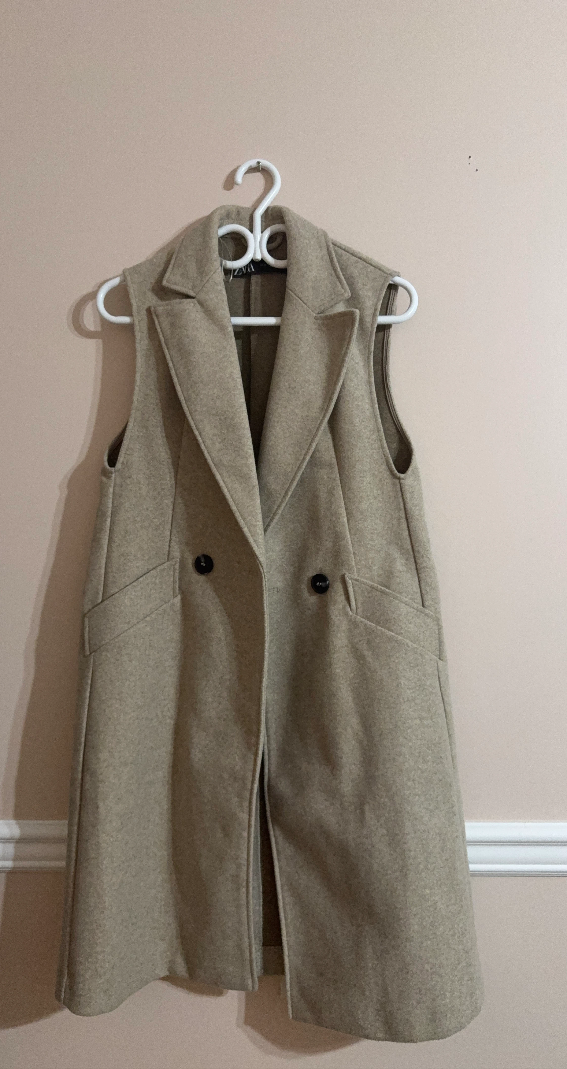 Zara Sleeveless Blazer Vest Tan XS
