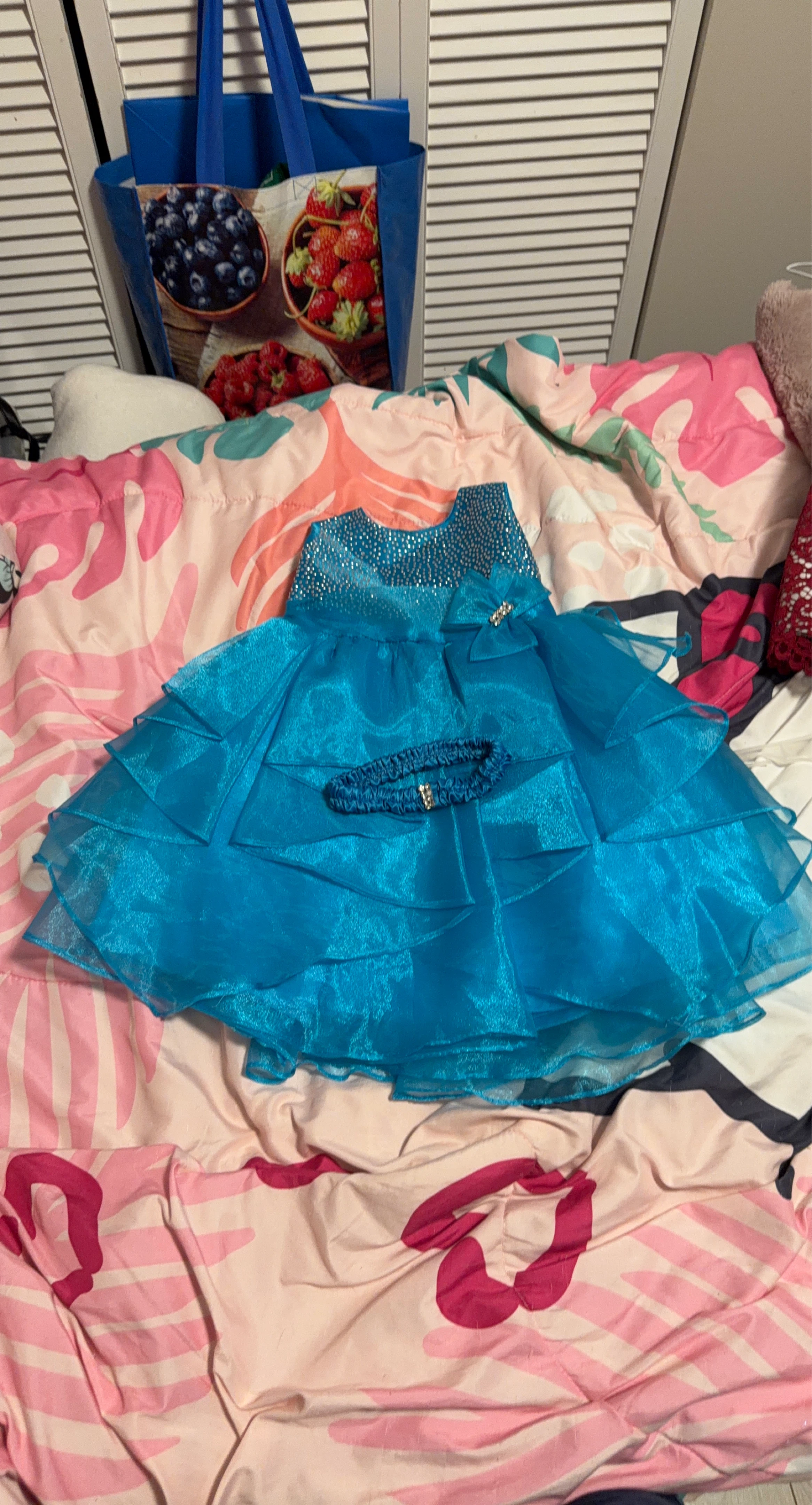 Girls Blue Sparkly Dress with Headband Size 24months