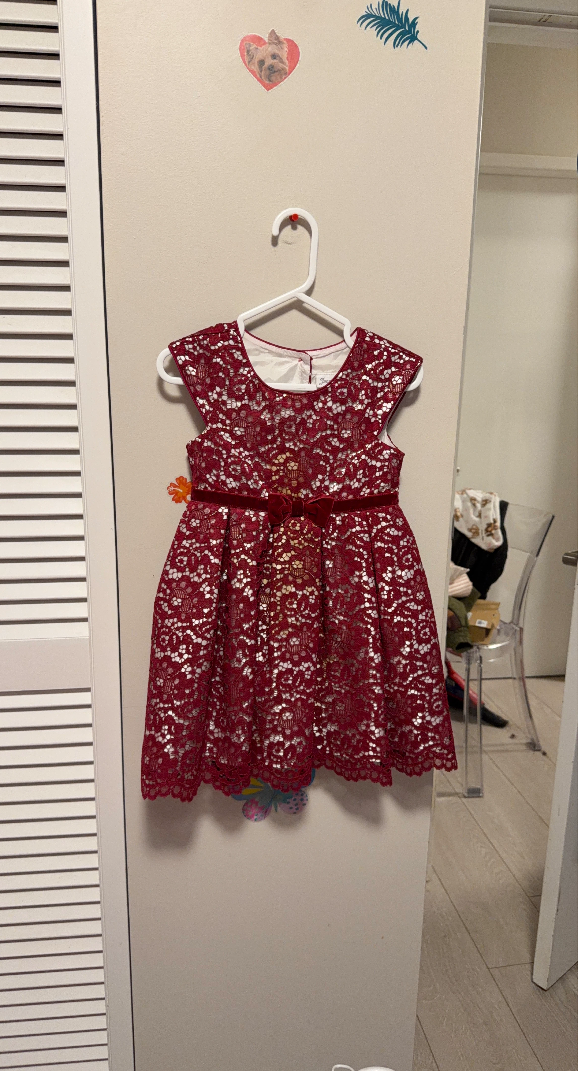 Girls' Red Lace Dress with Velvet Bow Size 3
