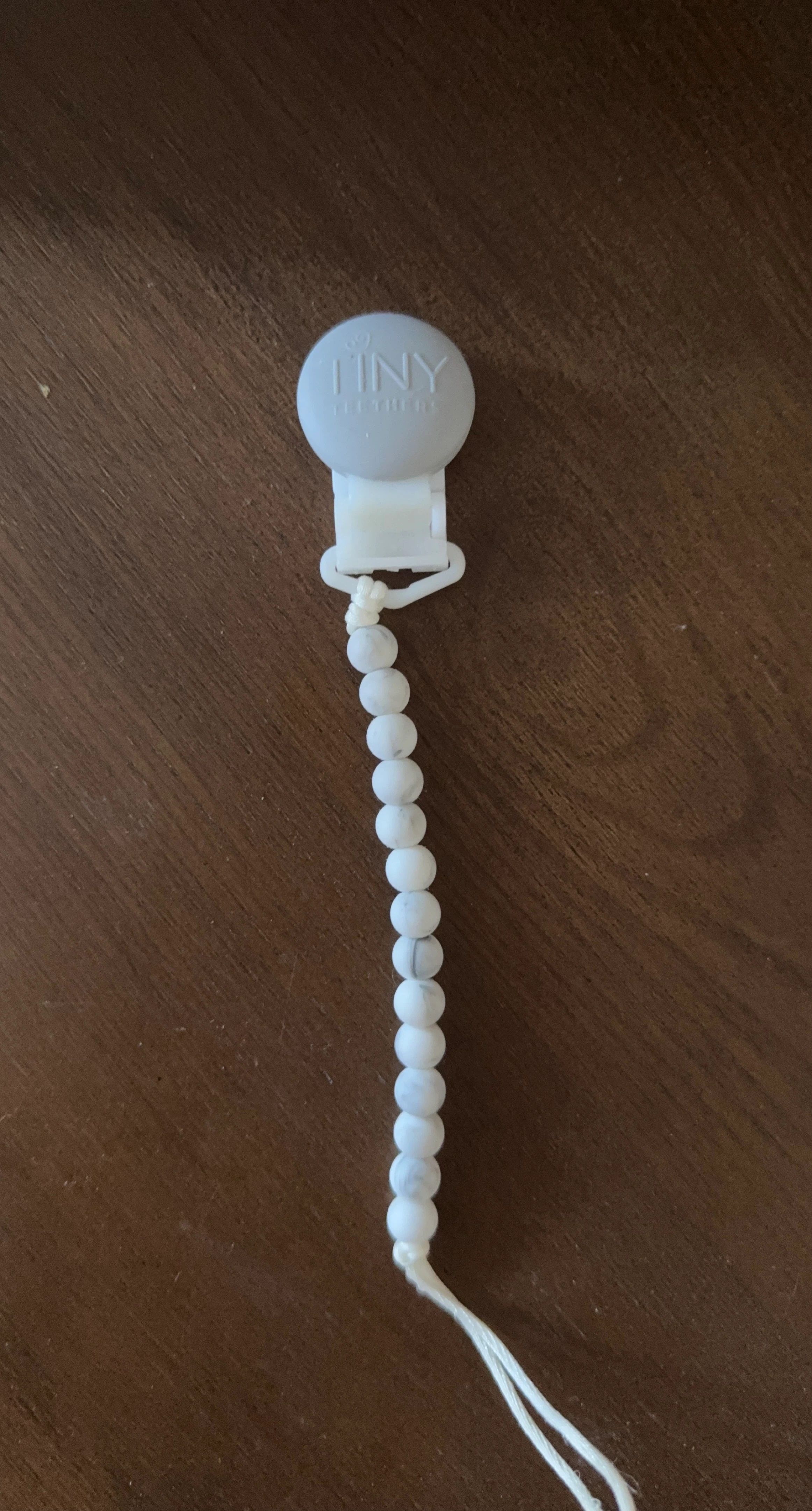 Tiny Teethers Pacifier Clip White Marble Beads